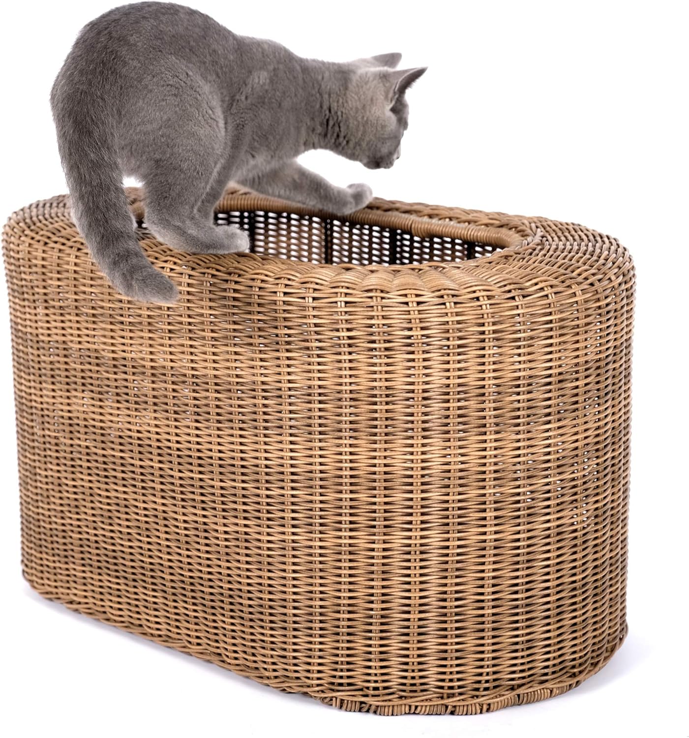 Fun Stackable Wicker Cat Hideaway House - Interactive Play Rattan Cat House for Indoor Cats Kitty, Pet Friendly Top/Side House Entry, Cat Bed Enclosed - Pet Explorer