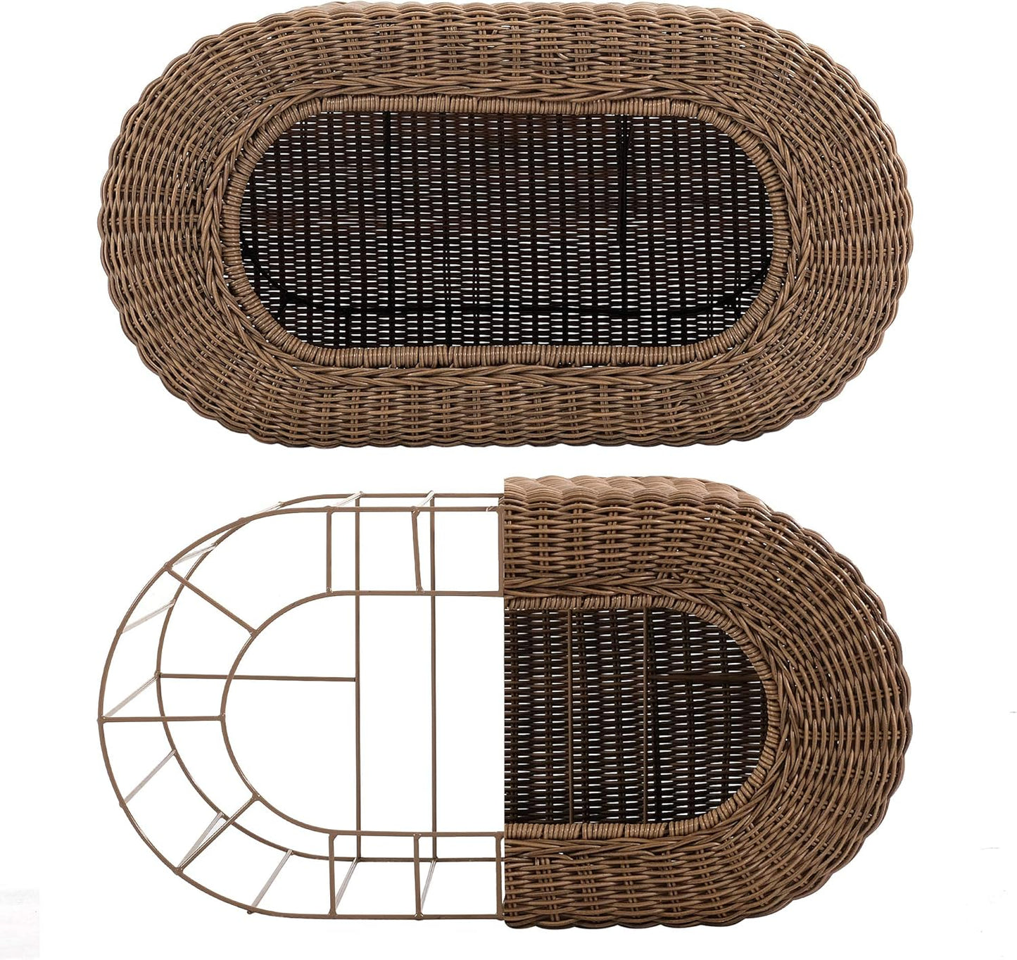 Fun Stackable Wicker Cat Hideaway House - Interactive Play Rattan Cat House for Indoor Cats Kitty, Pet Friendly Top/Side House Entry, Cat Bed Enclosed - Pet Explorer