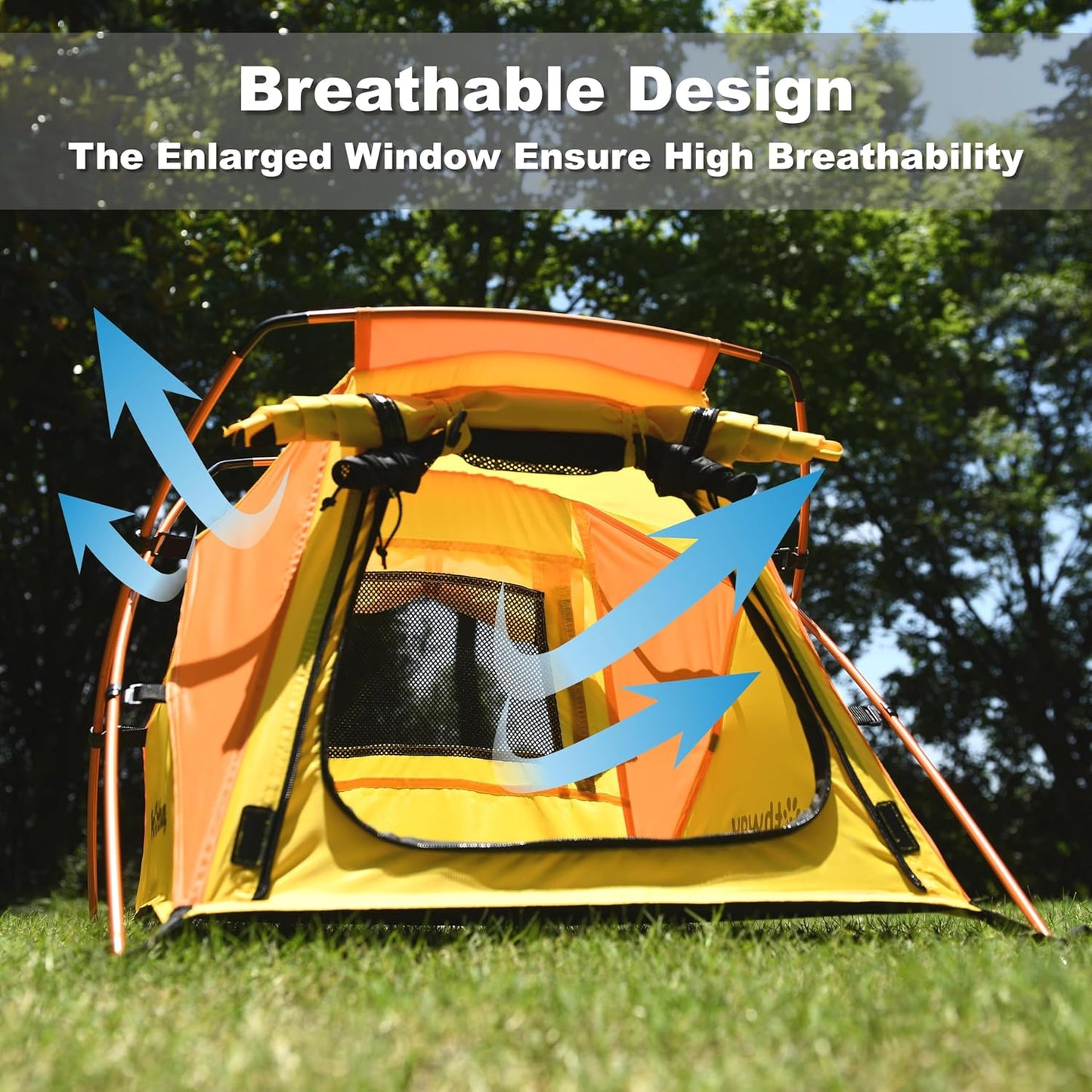 Dog Tent and Portable Playpen Outdoor Waterproof, with Aluminum Poles and Camping Mat, Pet Tent with Zippered Mesh Door, Dog House Outdoor, for Camping, Travel, Backyard, Patio (Yellow, Small) - Pet Explorer