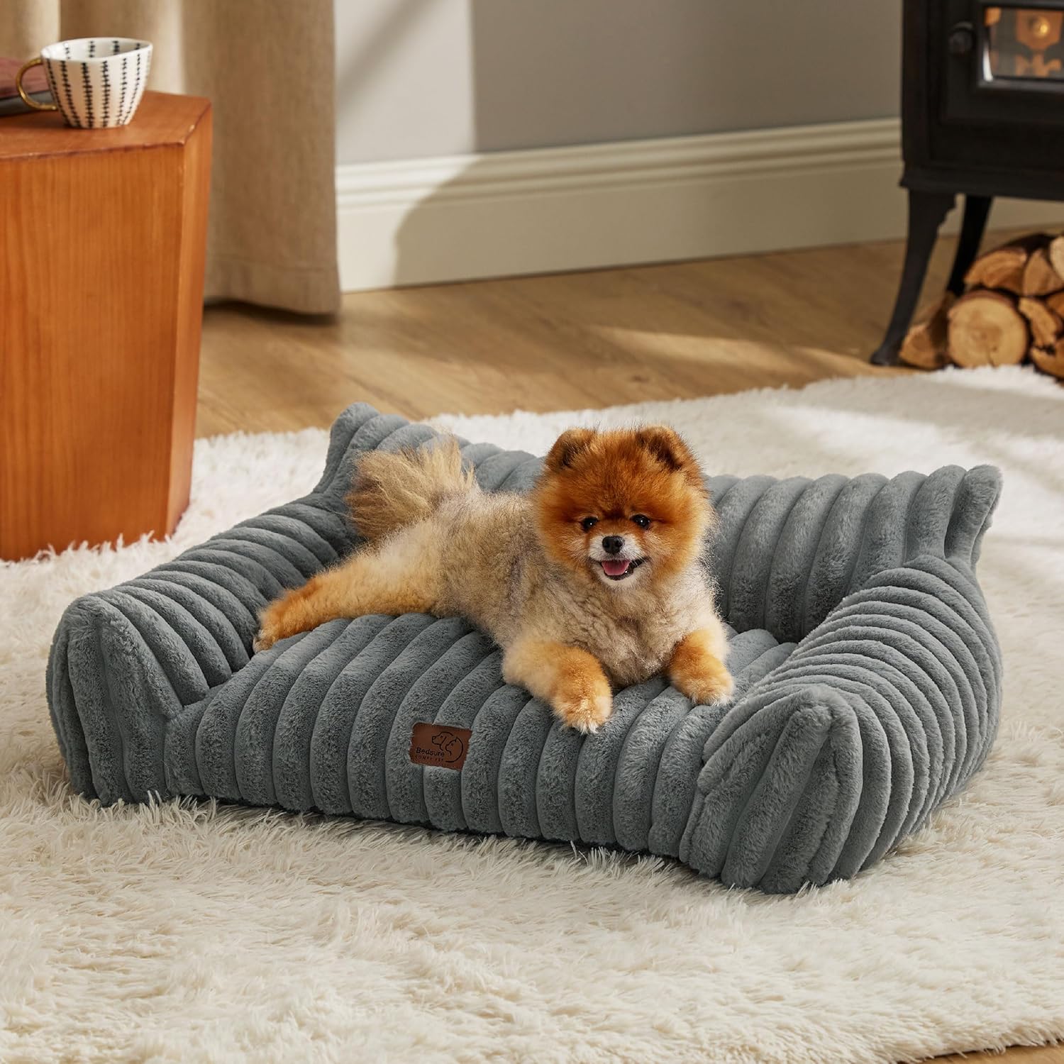 Bedsure Cute Cat Couch for Pets - Fluffy Small Dog Sofa with Premium Soft Corduroy Fleece, Pet Sofa with Removable Washable Cover, Supportive Dog Couch Bed for Small Medium Dogs, 30inch, Warm Grey - Pet Explorer