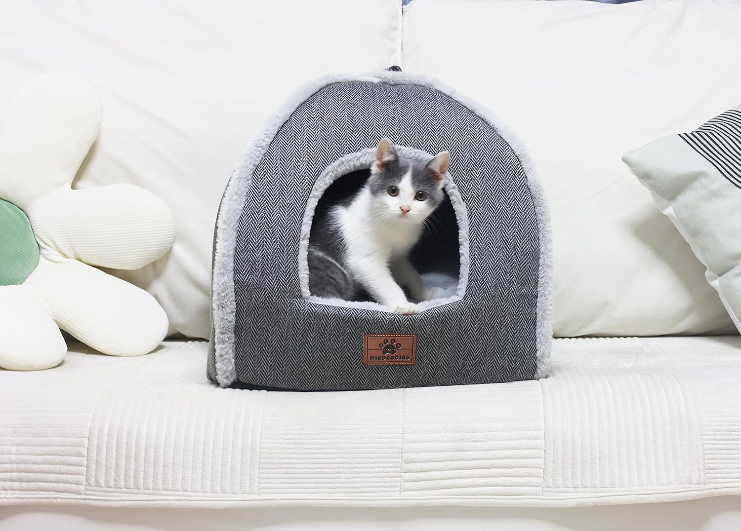 Cat Bed for Indoor Cats - Cat Cave Bed Cat House Cat Tent with Removable Washable Cushioned Pillow, Soft and Self Warming Kitten beds,Cat Beds & Furniture （Large Grey） - Pet Explorer