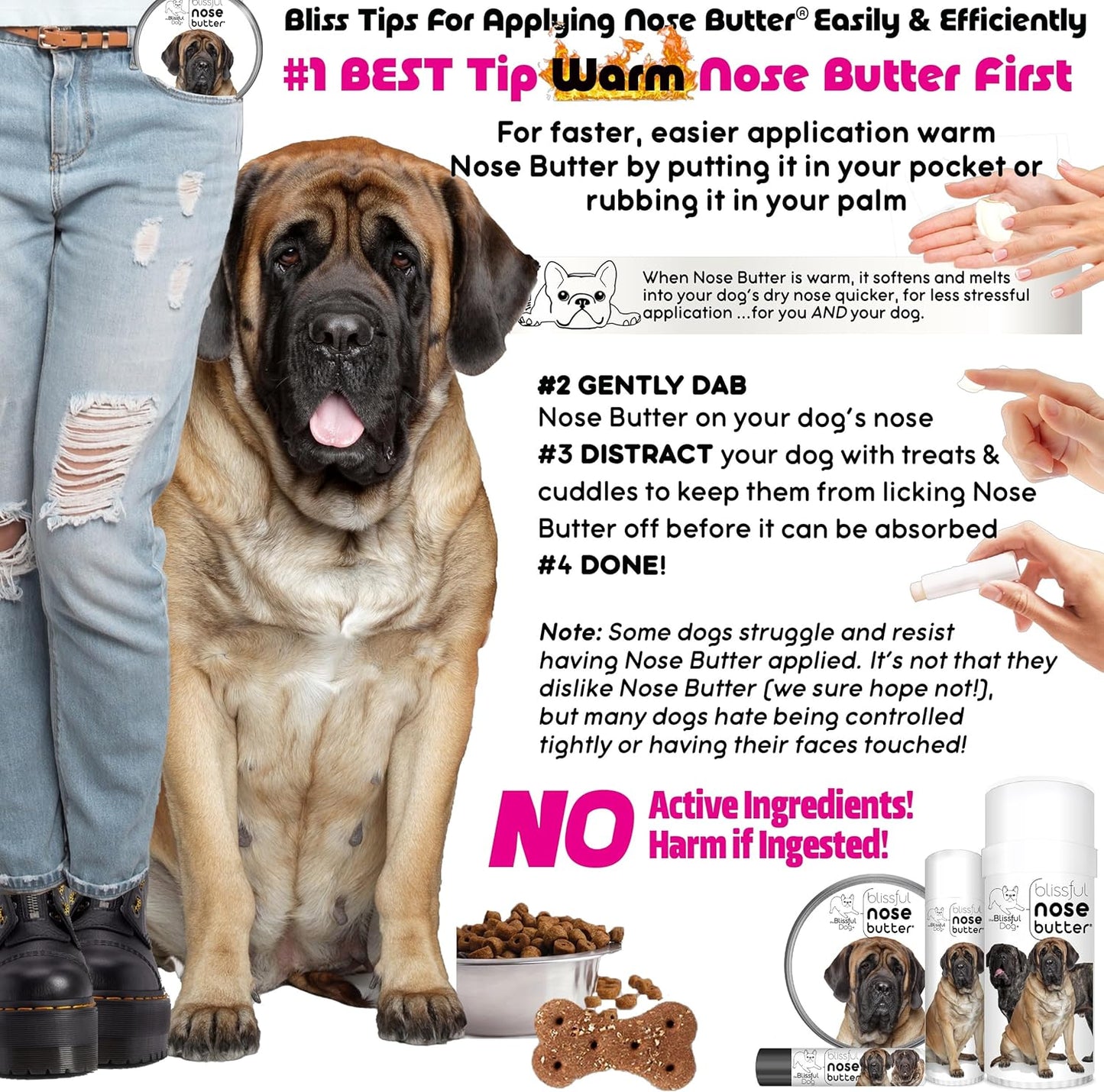 The Blissful Dog Mastiff Nose Butter for Dry, Cracked Skin, Lick-Safe Dog Nose Balm with Moisturizing Shea Butter, Almond, Olive, and Essential Oils, Pet Supplies, Uncented, 0.50 oz. - Pet Explorer