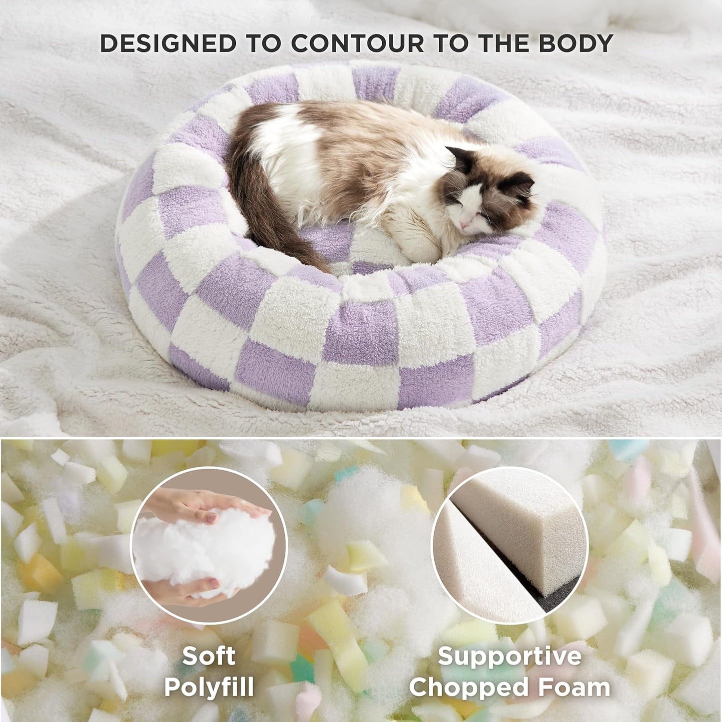 LE SURE Cat Beds for Indoor Cats - Round Cat Bed Donut Small Dog Bed Calming Pet Beds, Cute Modern Beds with Jacquard Shaggy Plush & Anti Slip Bottom, 20 Inch, Purple - Pet Explorer