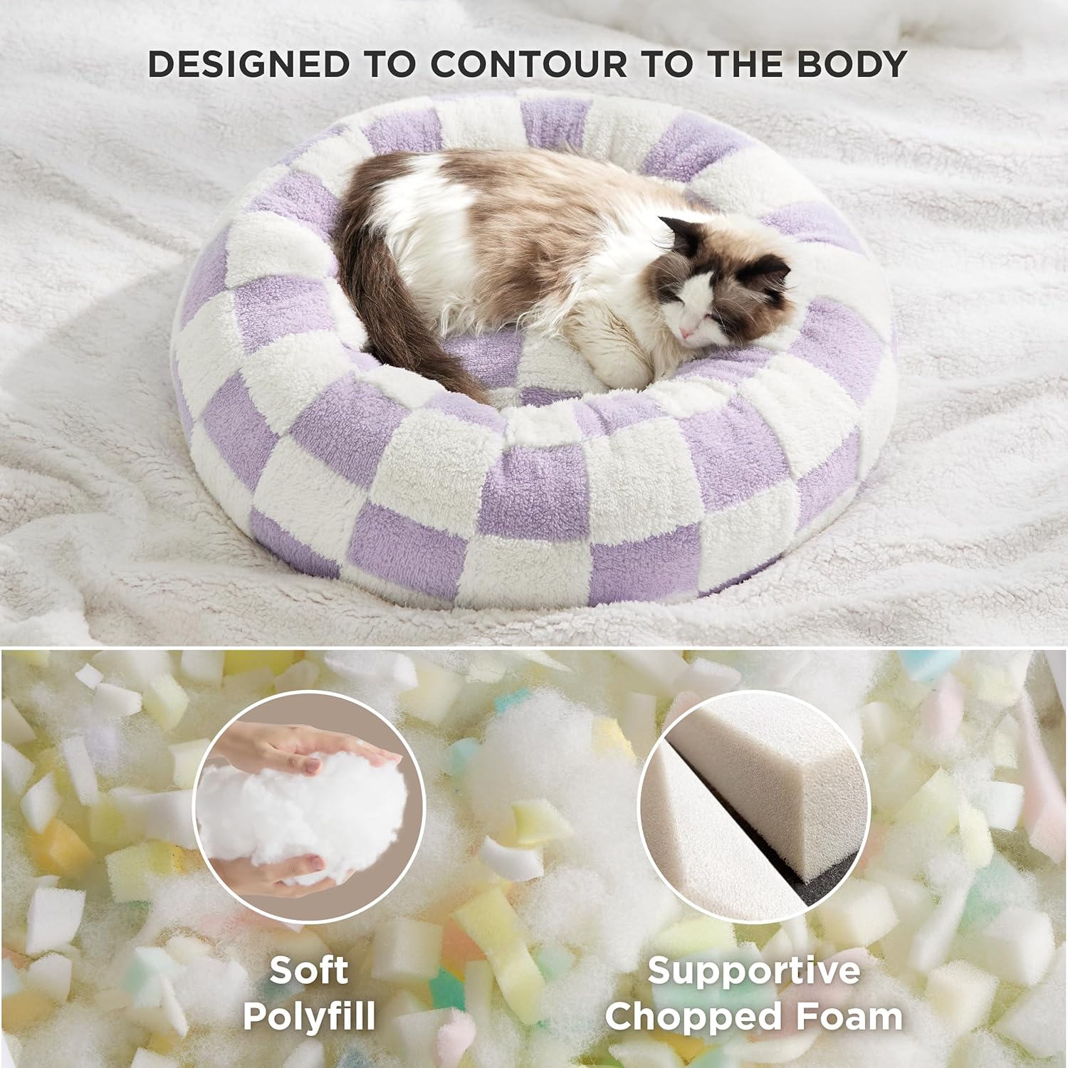 LE SURE Cat Beds for Indoor Cats - Round Cat Bed Donut Small Dog Bed Calming Pet Beds, Cute Modern Beds with Jacquard Shaggy Plush & Anti Slip Bottom, 20 Inch, Purple - Pet Explorer