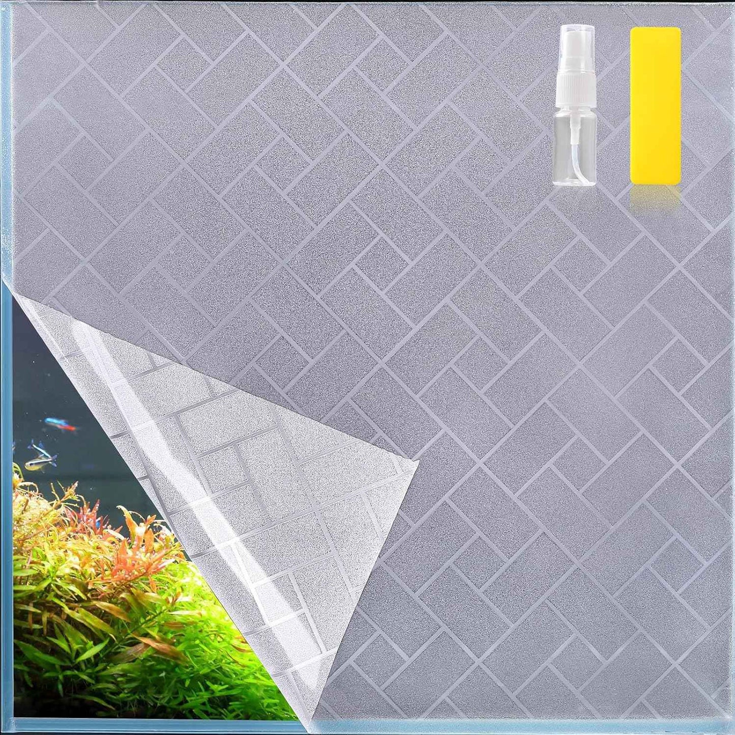 Aquarium Background Paper Decor Fish Tank Backdrop Wallpaper Electrostatic Adhesive, No Glue, Easy to Install, Reusable (17.7“H×47.2”L, Grid Transparent)