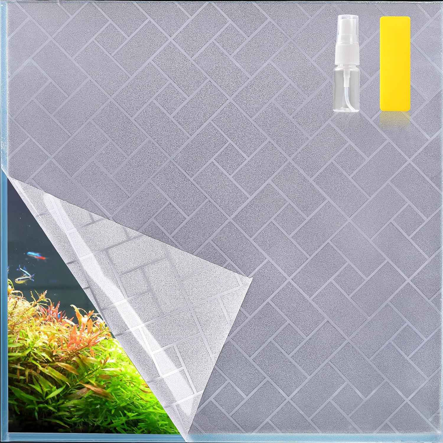 Aquarium Background Paper Decor Fish Tank Backdrop Wallpaper Electrostatic Adhesive, No Glue, Easy to Install, Reusable (17.7“H×47.2”L, Grid Transparent)