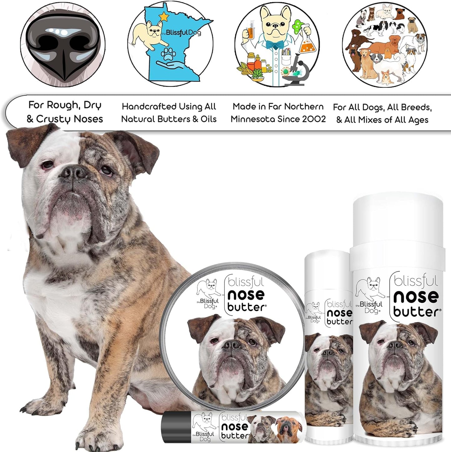 The Blissful Dog Olde English Bulldogge Unscented Nose Butter - Dog Nose Butter, 2 Ounce - Pet Explorer