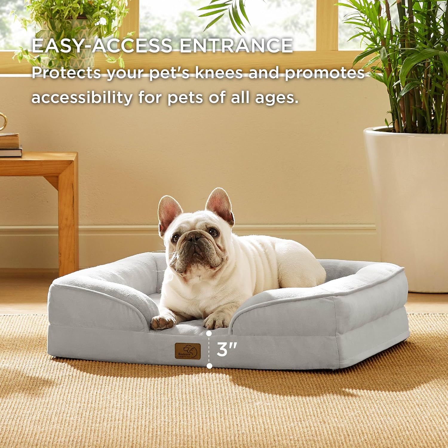 Bedsure Orthopedic Dog Bed for Medium Dogs - Waterproof Dog Sofa Beds Medium, Supportive Foam Pet Couch Bed with Removable Washable Cover, Waterproof Lining and Nonskid Bottom, Light Grey - Pet Explorer