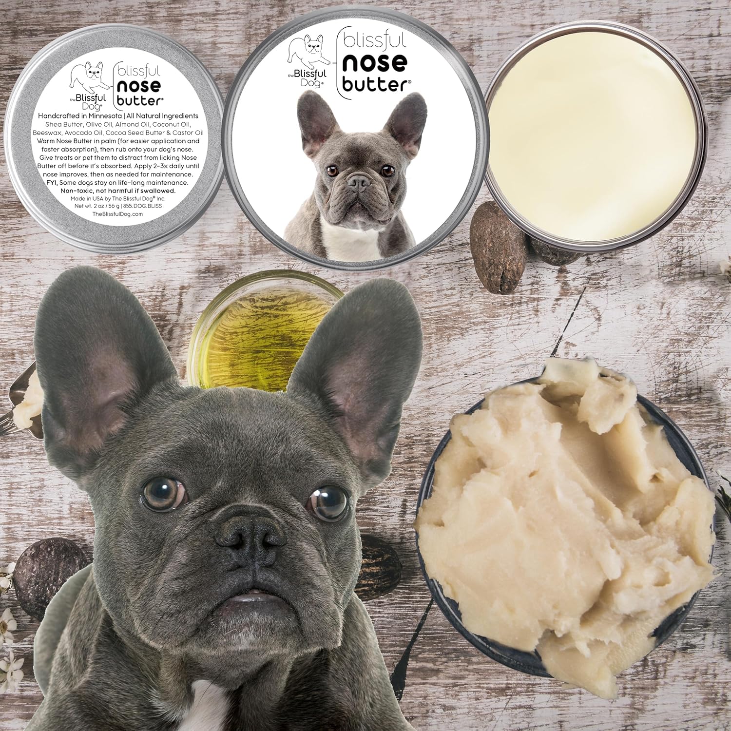 The Blissful Dog Blue French Bulldog Unscented Nose Butter, 16oz - Pet Explorer