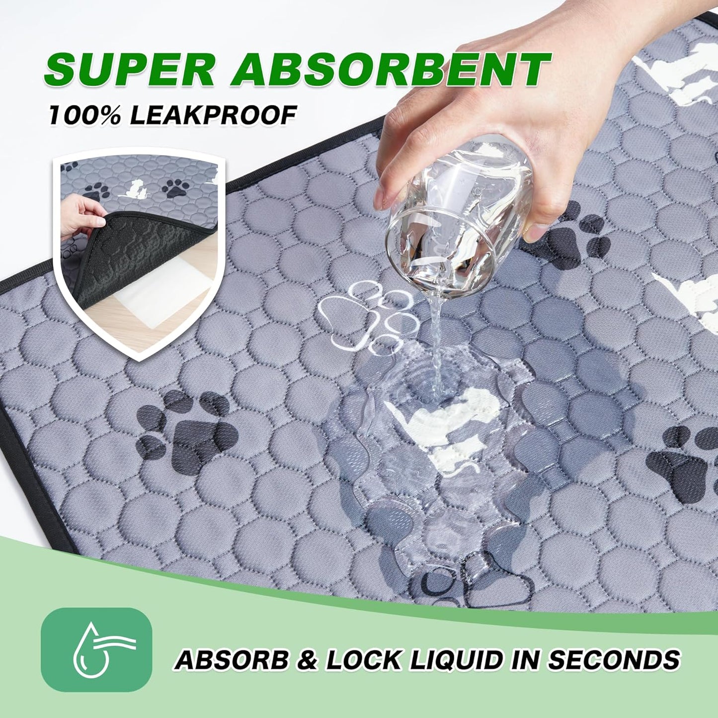 Washable Pee Pads, Puppy Pee Pad for Dogs, 2 Pack Absorbent Reusable Training Dog Pads Pet Puppy Pads, Non-Slip Potty Pads for Whelping, Playpen, Crate, Bed, Grey 48"x48" - Pet Explorer