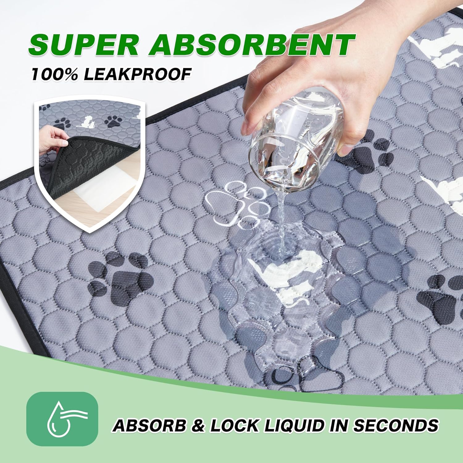 Washable Pee Pads, Puppy Pee Pad for Dogs, 2 Pack Absorbent Reusable Training Dog Pads Pet Puppy Pads, Non-Slip Potty Pads for Whelping, Playpen, Crate, Bed, Grey 48"x48" - Pet Explorer