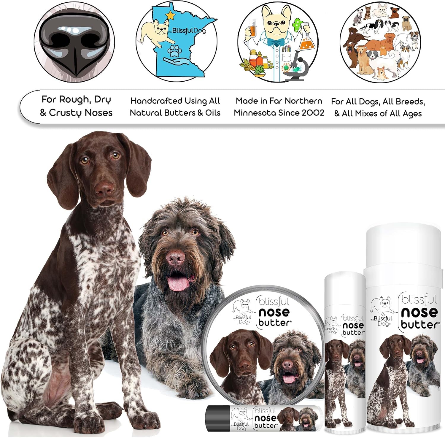The Blissful Dog German Shorthaired Pointer Nose Butter for Dry, Cracked Skin, Lick-Safe Dog Nose Balm with Moisturizing Shea Butter, Almond, Olive, and Essential Oils, Pet Supplies, Uncented, 1 oz. - Pet Explorer