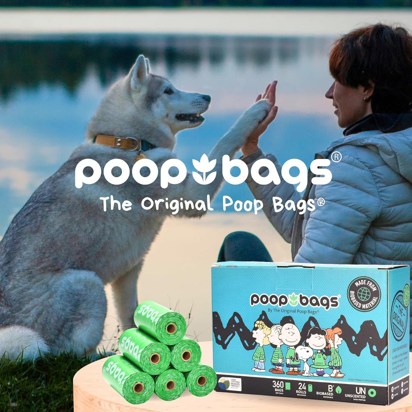 The Original Poop Bags® 38% USDA Biobased Pet Waste Bags, Peanuts Design, Leak-Resistant & Durable, Black/Green (720 Count (Pack of 2)) - Pet Explorer