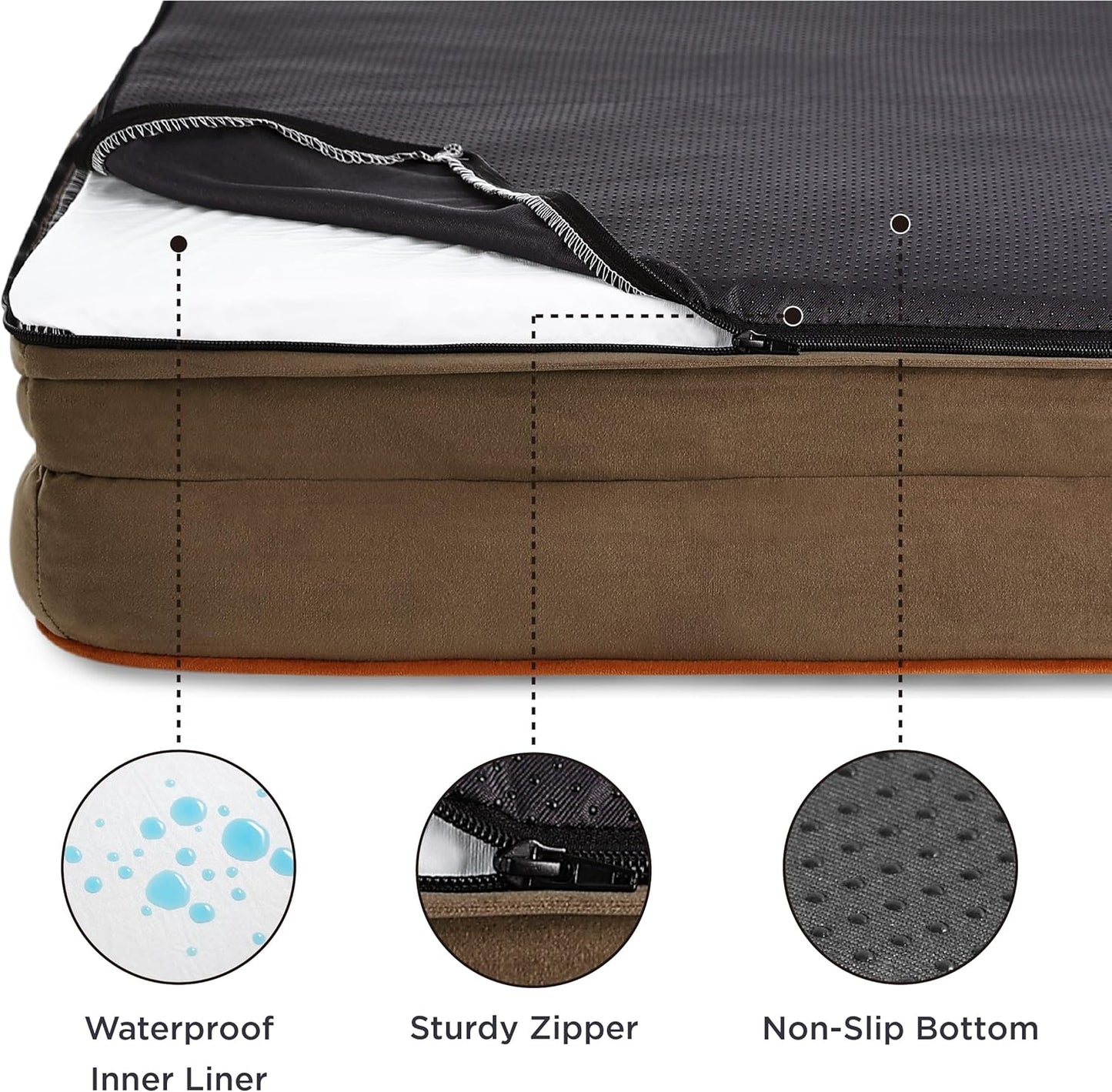Bedsure XL Plus Orthopedic Dog Bed for Extra Large Dogs - Washable XLarge Dog Cat Bed Waterproof, Comfort Dogs Couch Sofa with Washable Removable Cover, Pet Bed with Nonskid Bottom, Brown, 48" - Pet Explorer