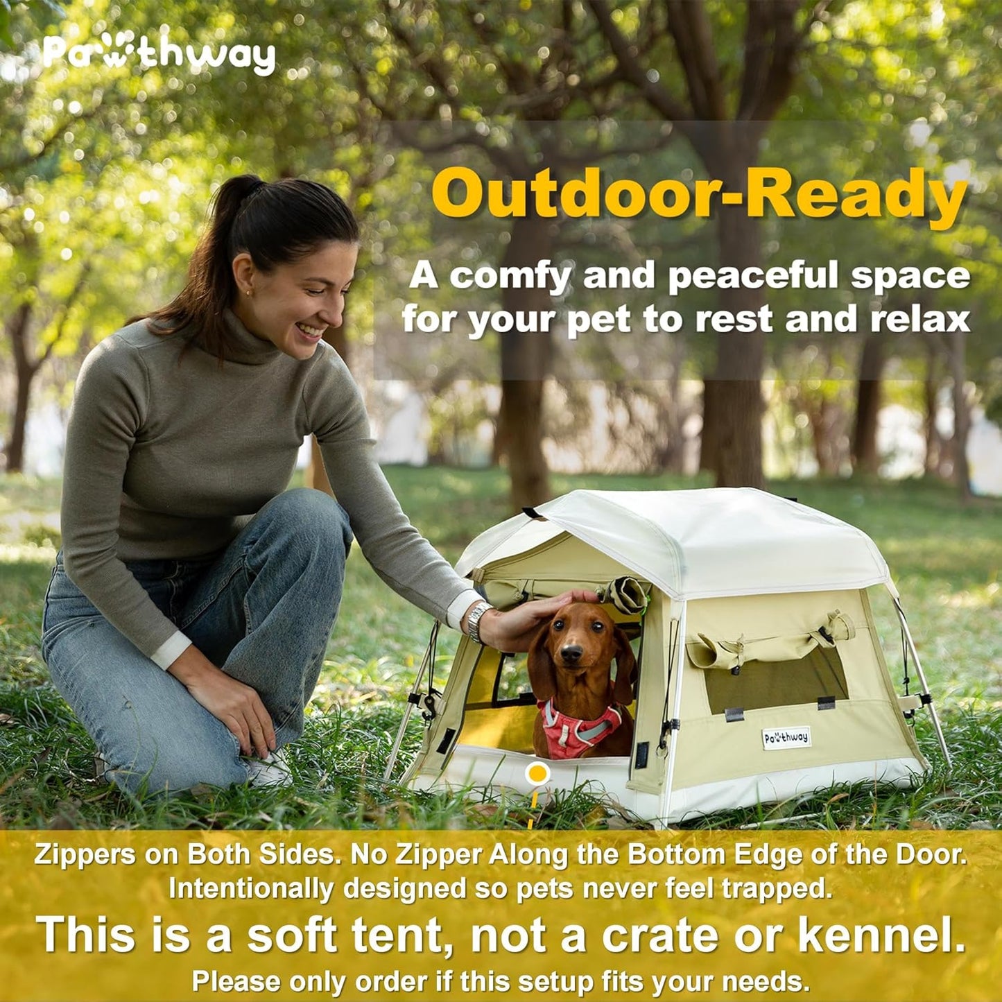 Dog Tent Cotton Fabric, Aluminum Poles and Camping Mat, Outdoor Weatherproof, Dog House Outdoor, Breathable with 2 Side Windows, Portable and Collapsible (Green, Small) - Pet Explorer