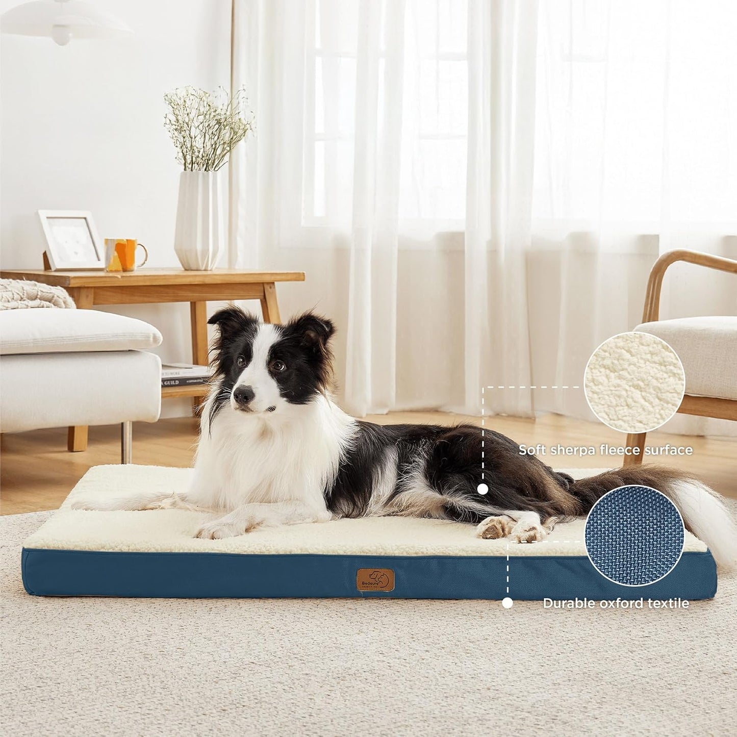 Bedsure Large Dog Bed for Crate - Orthopedic Flat Pet Beds with Removable Washable Cover, Egg Crate Foam Crate Mat, Suitable for Pet Up to 50 lbs - Pet Explorer