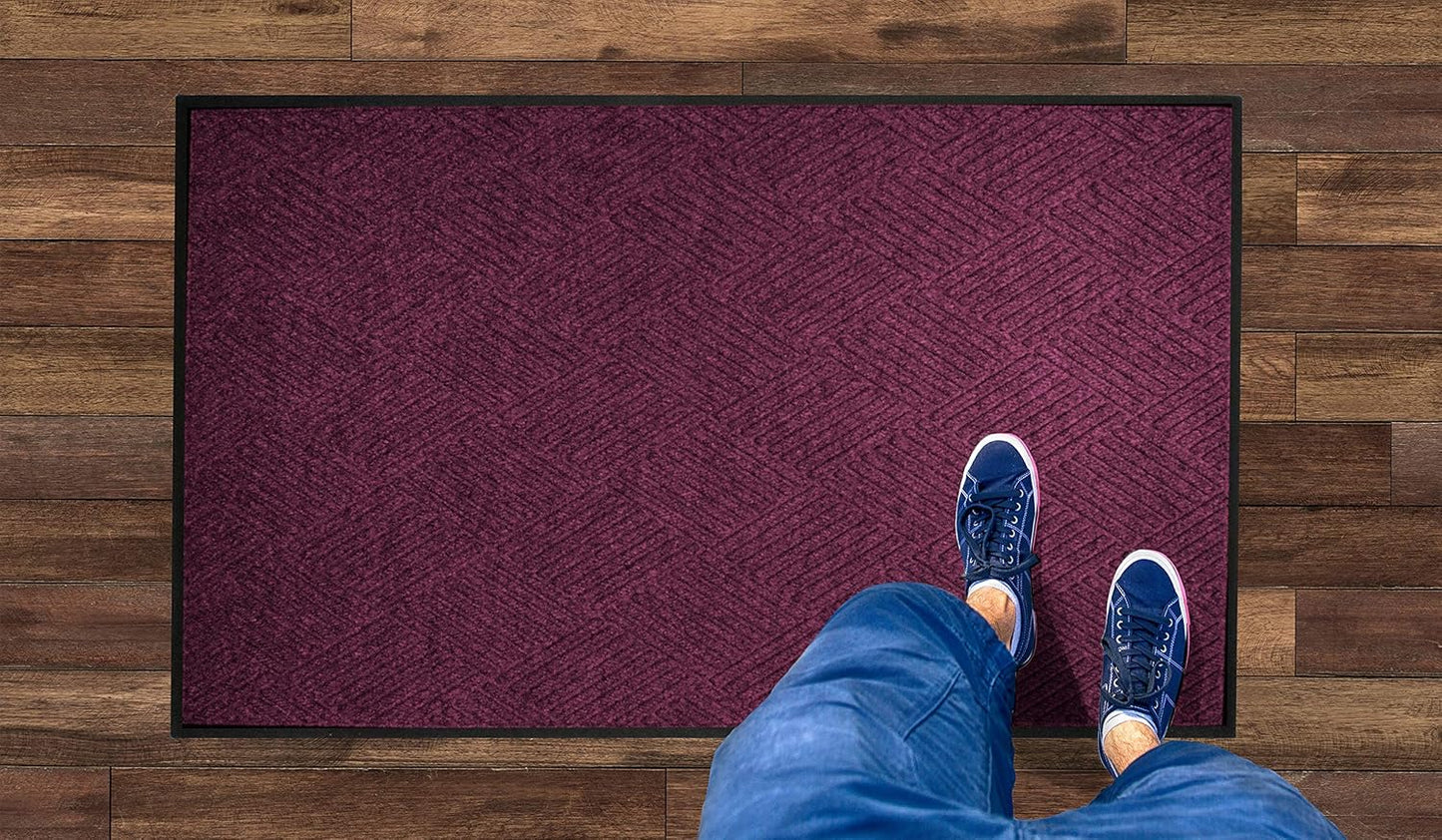 M+A Matting WaterHog Diamond | Commercial-Grade Entrance Mat with Rubber Border – Indoor/Outdoor, Quick Drying, Stain Resistant Door Mat (Bordeuax, 4' x 8')