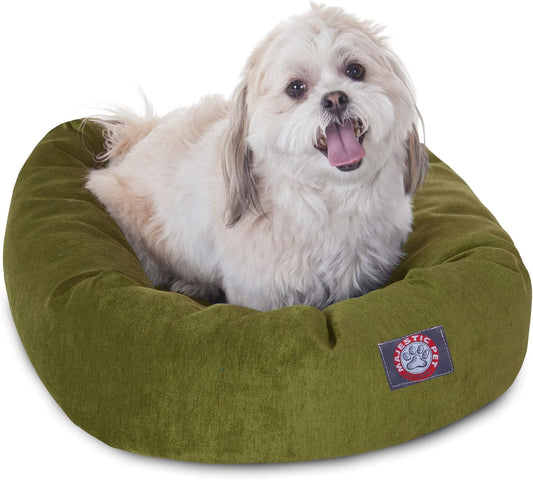 Majestic Pet 24 Inch Micro Velvet Calming Dog Bed Washable 24x19x7 (Inch) – Cozy Soft Round Donut Dog Bed with Spine for Head Support - Pet Bed Small – Fern - Pet Explorer