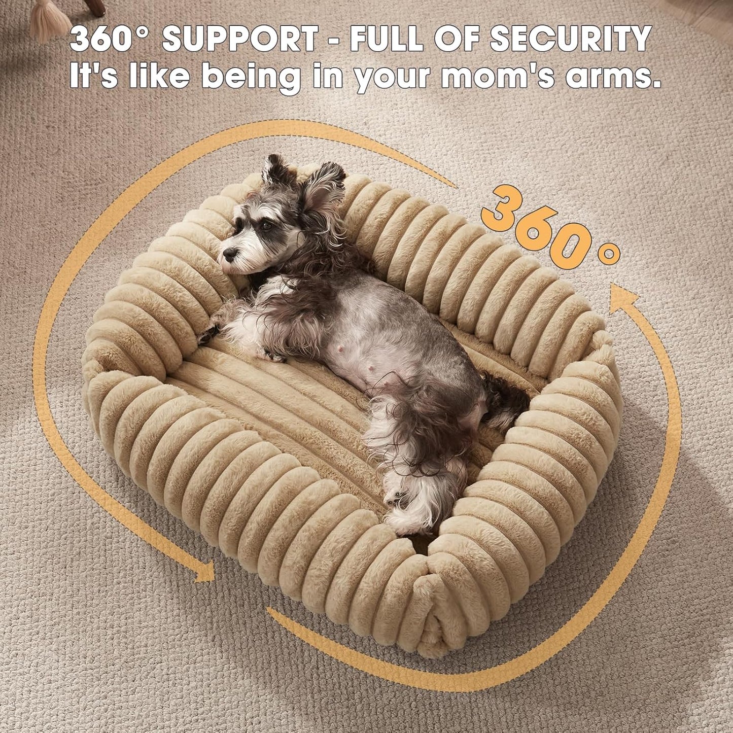Dog Beds for Small Dogs, Washable Orthopedic Dog Bed with Removable Cover, Rectangle Soft Calming Sleeping Puppy Bed Durable Pet Cuddler with Anti-Slip Bottom, 20"x19"x6" Beige - Pet Explorer