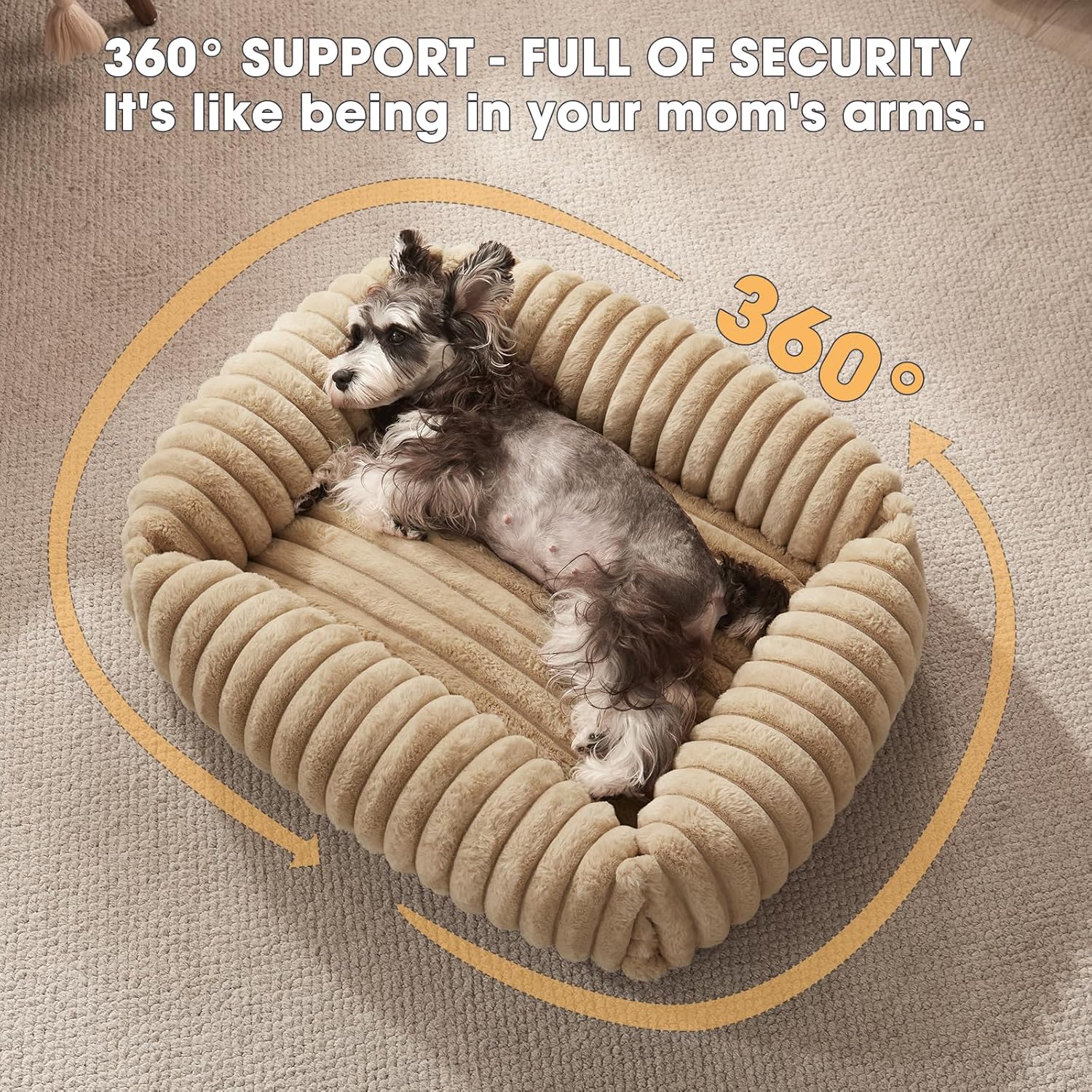 Dog Beds for Small Dogs, Washable Orthopedic Dog Bed with Removable Cover, Rectangle Soft Calming Sleeping Puppy Bed Durable Pet Cuddler with Anti-Slip Bottom, 20"x19"x6" Beige - Pet Explorer