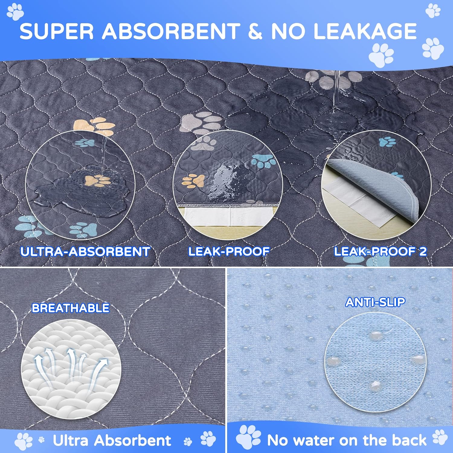 Aitmexcn Washable Puppy Dog Pee Pad, 4PCS 100% Waterproof Whelping Training Mat for Puppy/Senior Dog, Fast Drying Reusable Puppy Pads for Indoor, Outdoor and Car Travel- 32x36'' - Pet Explorer