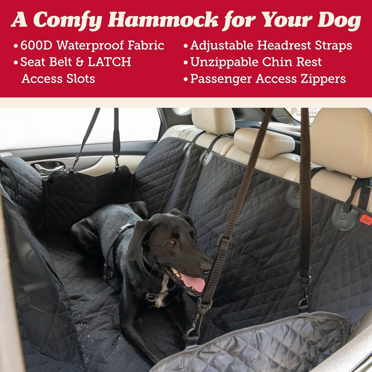 Lusso Gear Dog Car Seat Cover for Back Seat - 100% Waterproof Dog Hammock - Padded Headrest and Mesh Window - Passenger Compatible Rear Car Seat Cover - Fits Trucks, SUVs, Cars - Pet Explorer