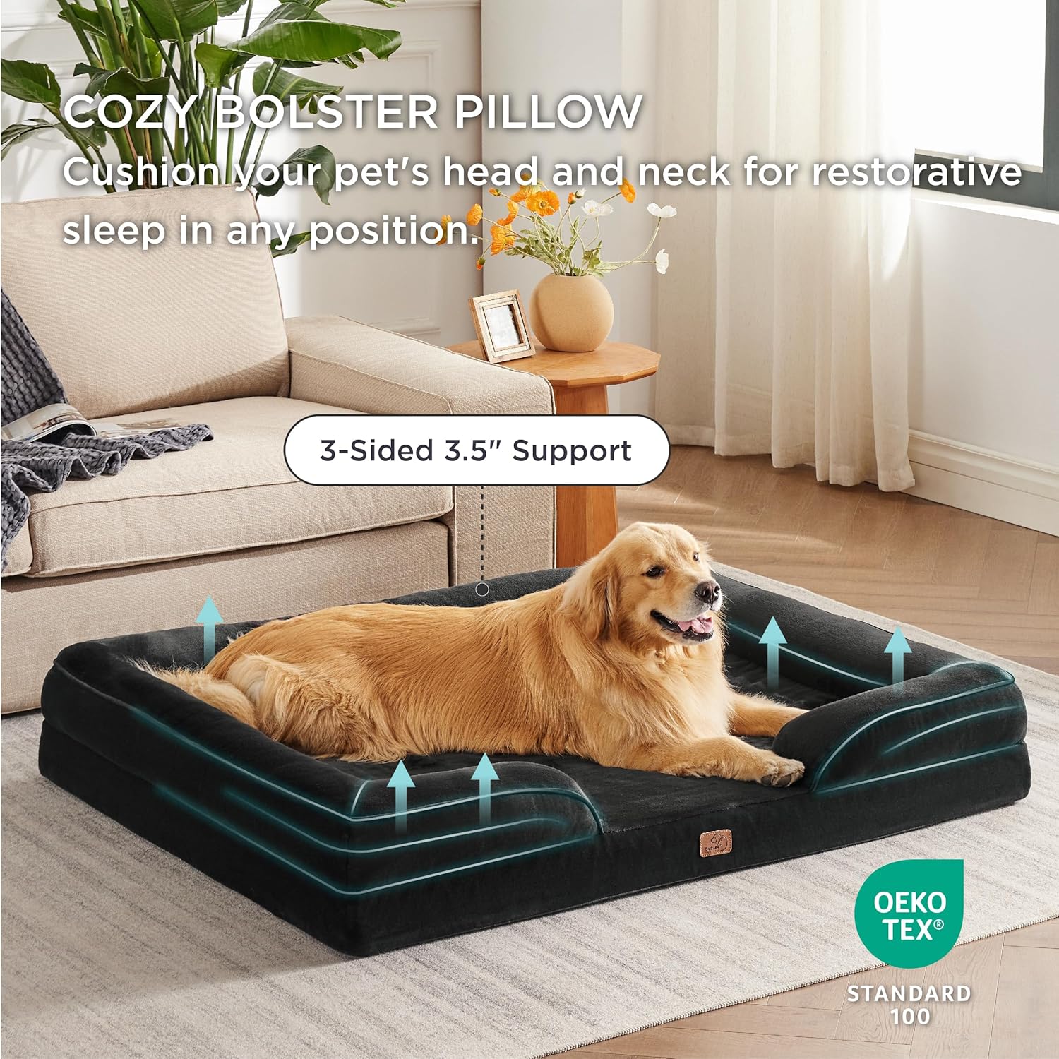Bedsure XXL Orthopedic Dog Bed for Extra Large Dogs - Washable Giant Dog Cat Bed Waterproof, Comfort Dogs Couch Sofa with Washable Removable Cover, Pet Bed with Nonskid Bottom, Black, 52" - Pet Explorer