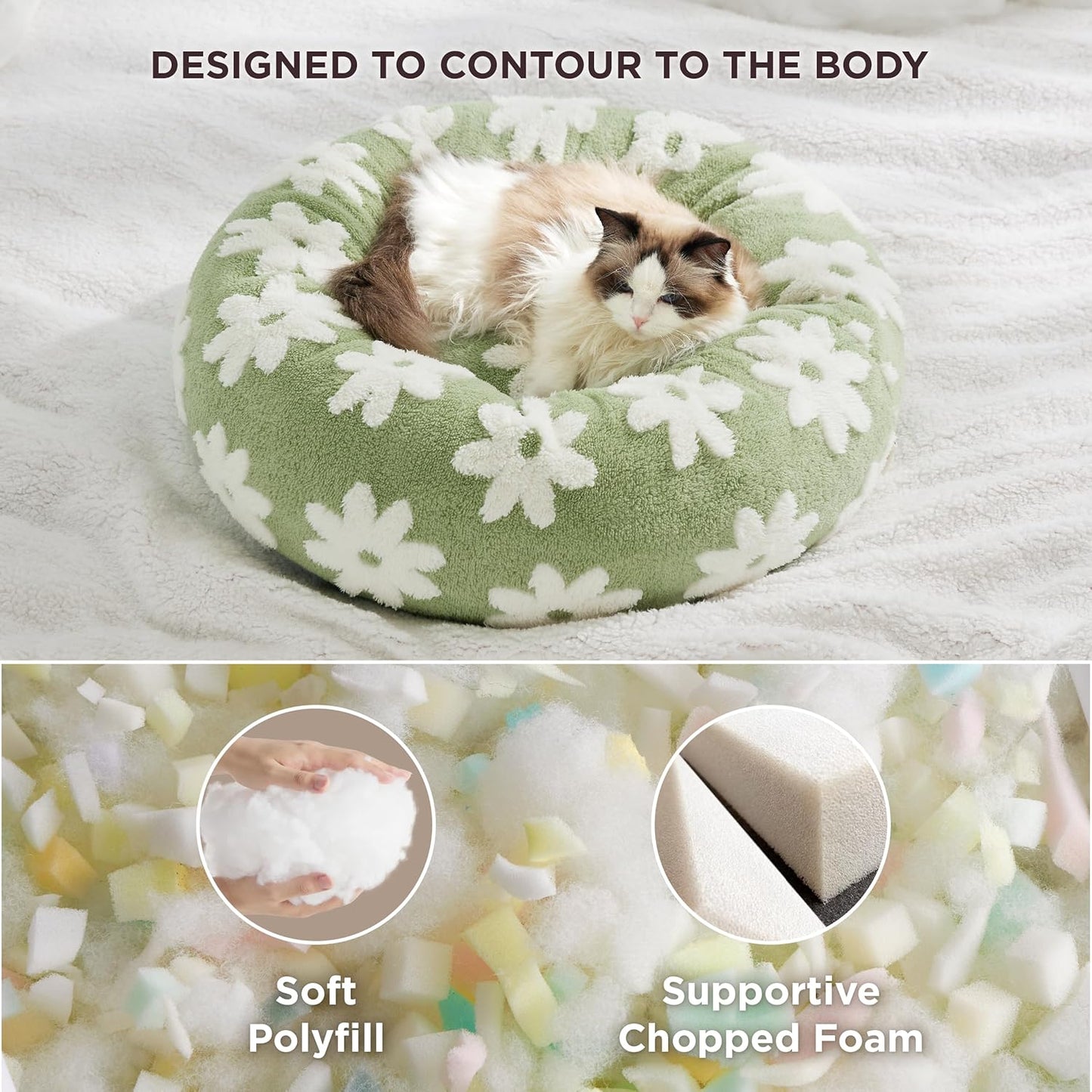LE SURE Donut Small Dog Bed - Round Cat Beds for Indoor Cats Calming Pet Beds, Cute Modern Beds with Jacquard Shaggy Plush & Anti Slip Bottom, 20 Inch, Green,XS (20x20x6) - Pet Explorer