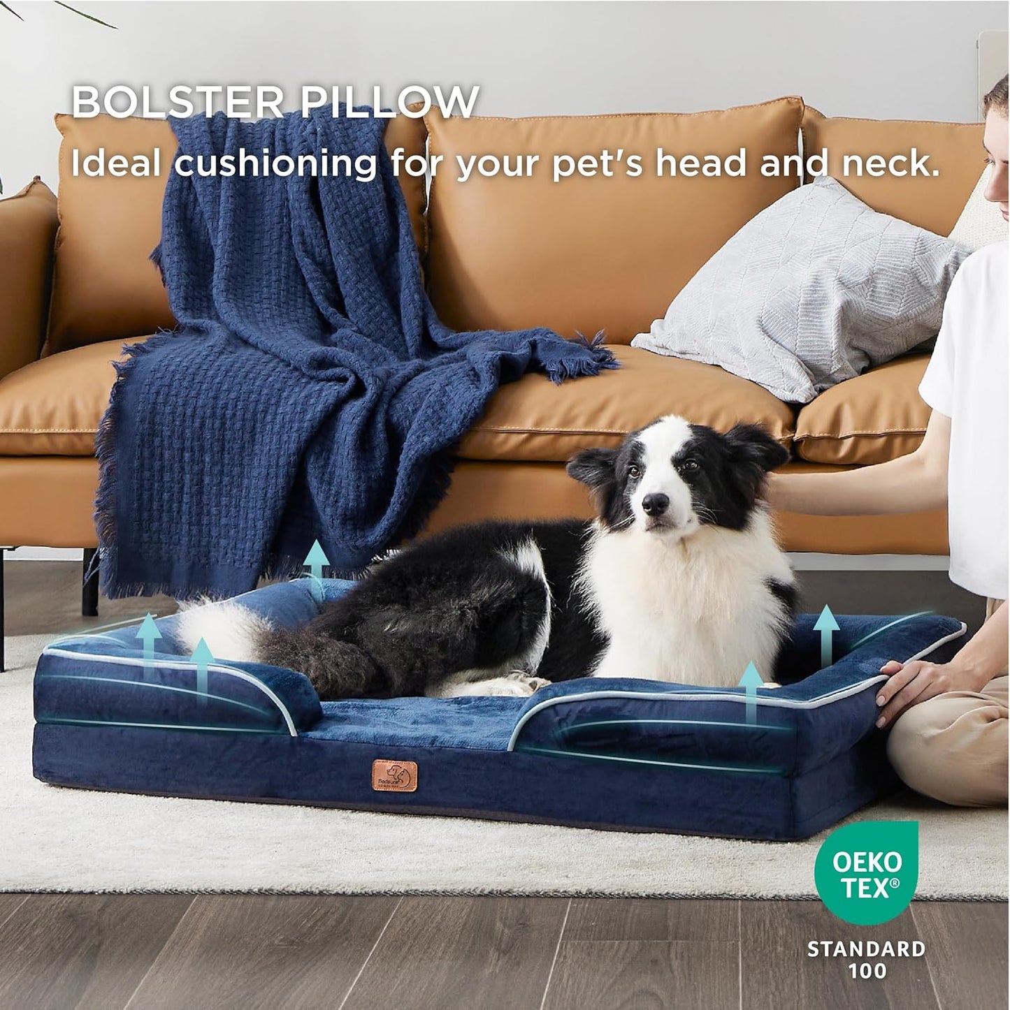 Bedsure L Plus Orthopedic Dog Bed for Large Dogs - Washable Dog Cat Bed Waterproof, L Plus Big Comfort Dogs Couch Sofa with Washable Removable Cover, Pet Bed with Nonskid Bottom, Blue Navy, 38" - Pet Explorer