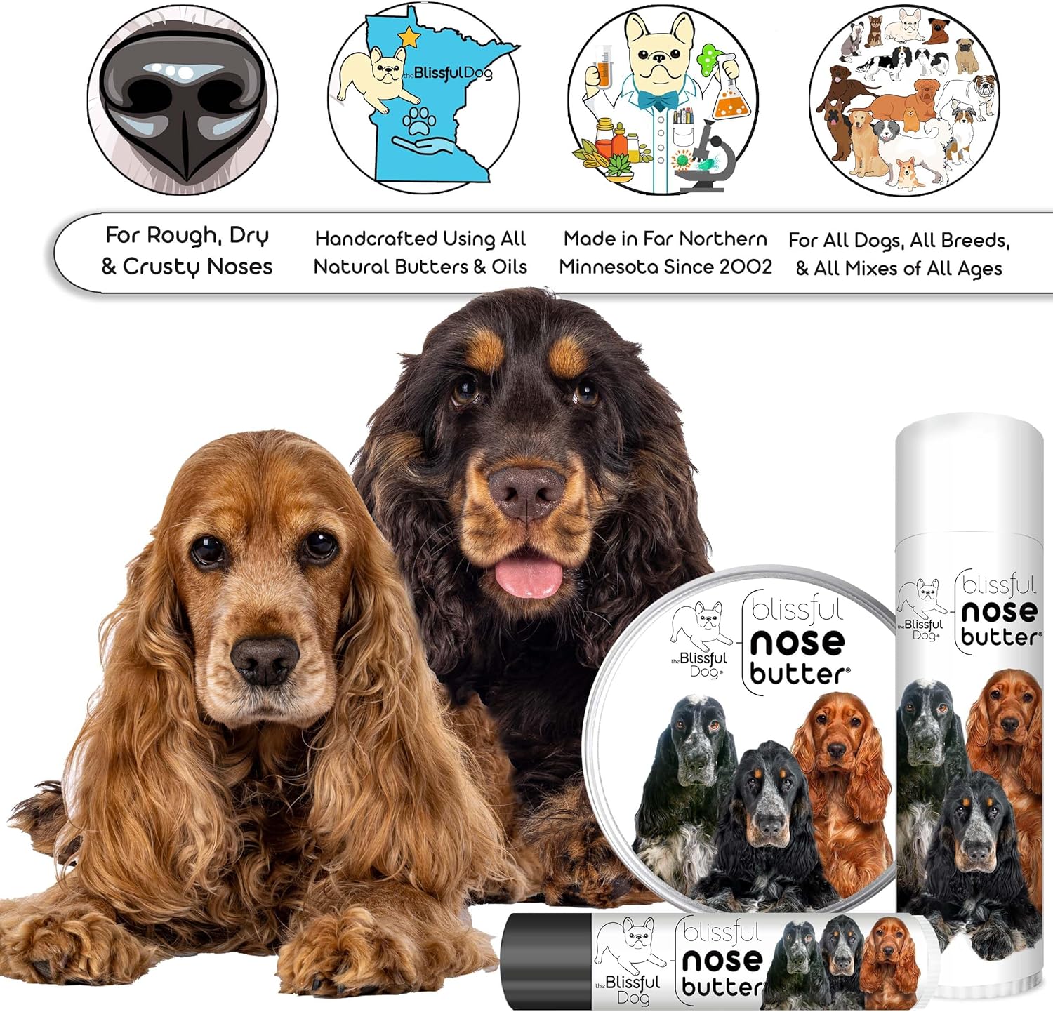 The Blissful Dog English Cocker Spaniel Unscented Nose Butter - Dog Nose Butter, 0.50 Ounce - Pet Explorer