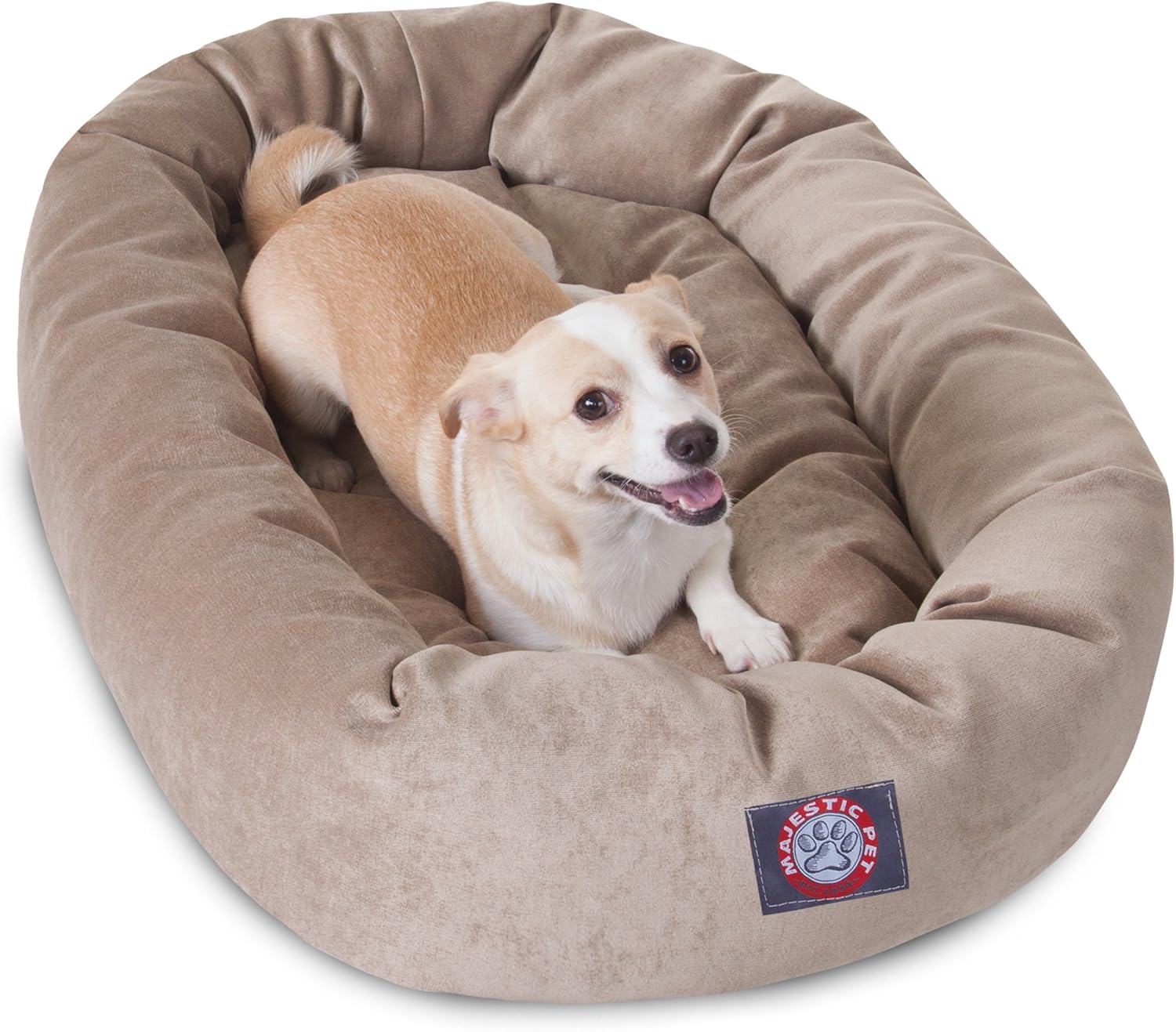 Majestic Pet 32 Inch Micro Velvet Calming Dog Bed Washable 32x23x7 (inch) – Cozy Soft Round Donut Dog Bed with Spine for Head Support - Pet Bed Medium – Pearl - Pet Explorer