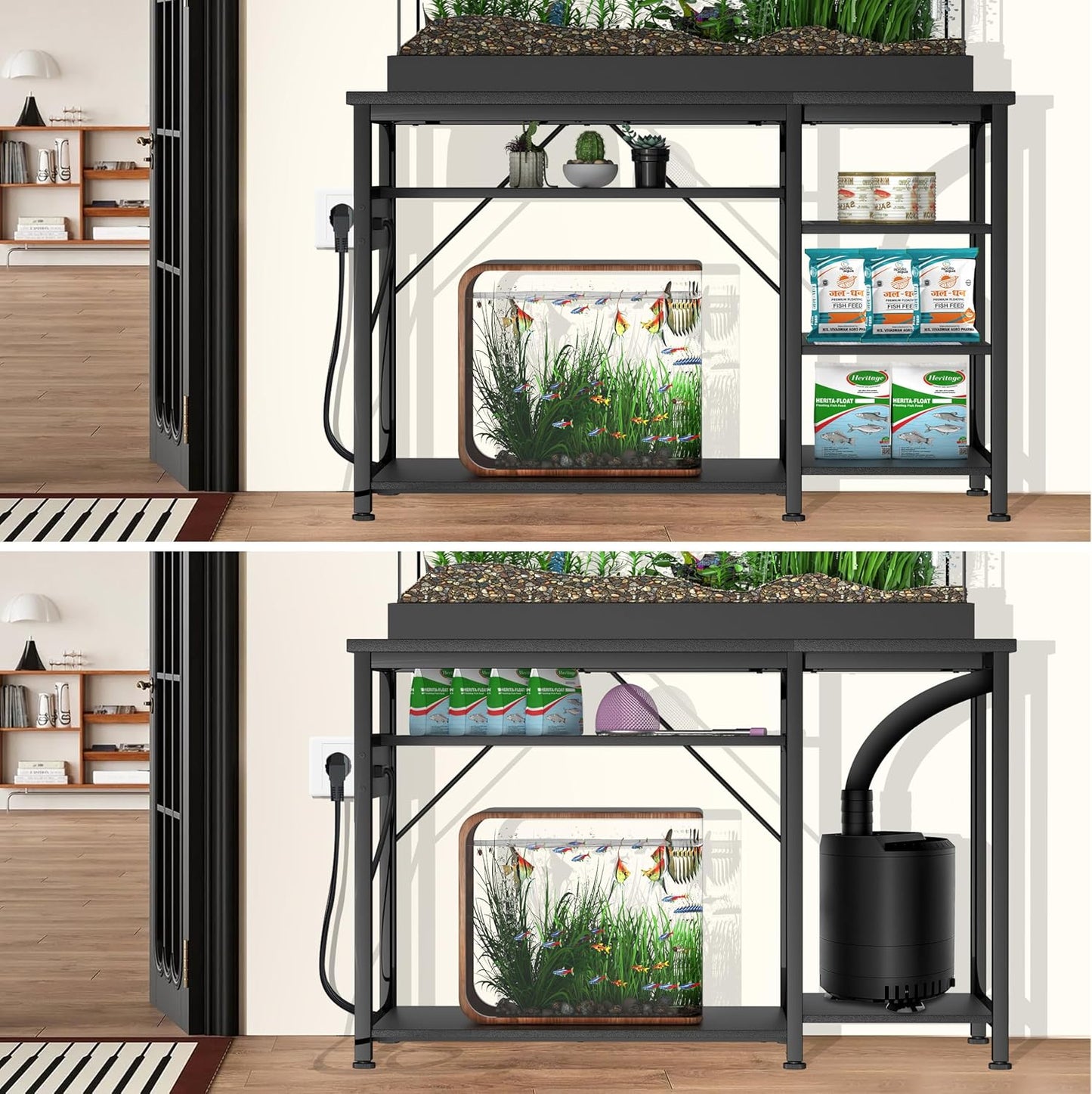 30-40 Gallon Aquarium Stand: Heavy Duty With Power Outlets and Cabinet for Tank Accessories Storage - Metal Frame, 1000LBS Capacity, Suitable for Fish & Reptile Terrariums - Pet Explorer