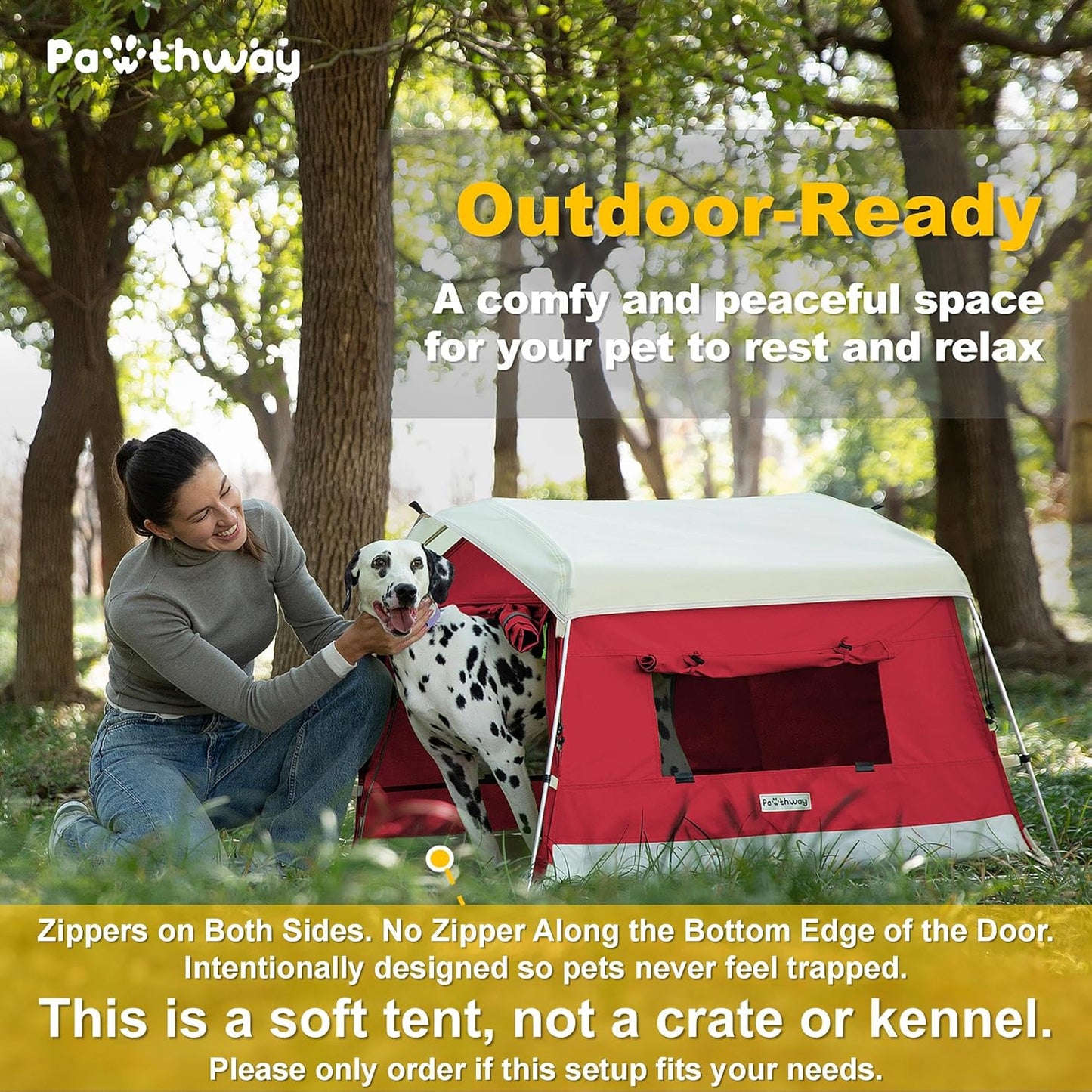 Dog Tent Cotton Fabric, Aluminum Poles and Camping Mat, Outdoor Weatherproof, Dog House Outdoor, Breathable with 2 Side Windows, Portable and Collapsible (Red, Large) - Pet Explorer