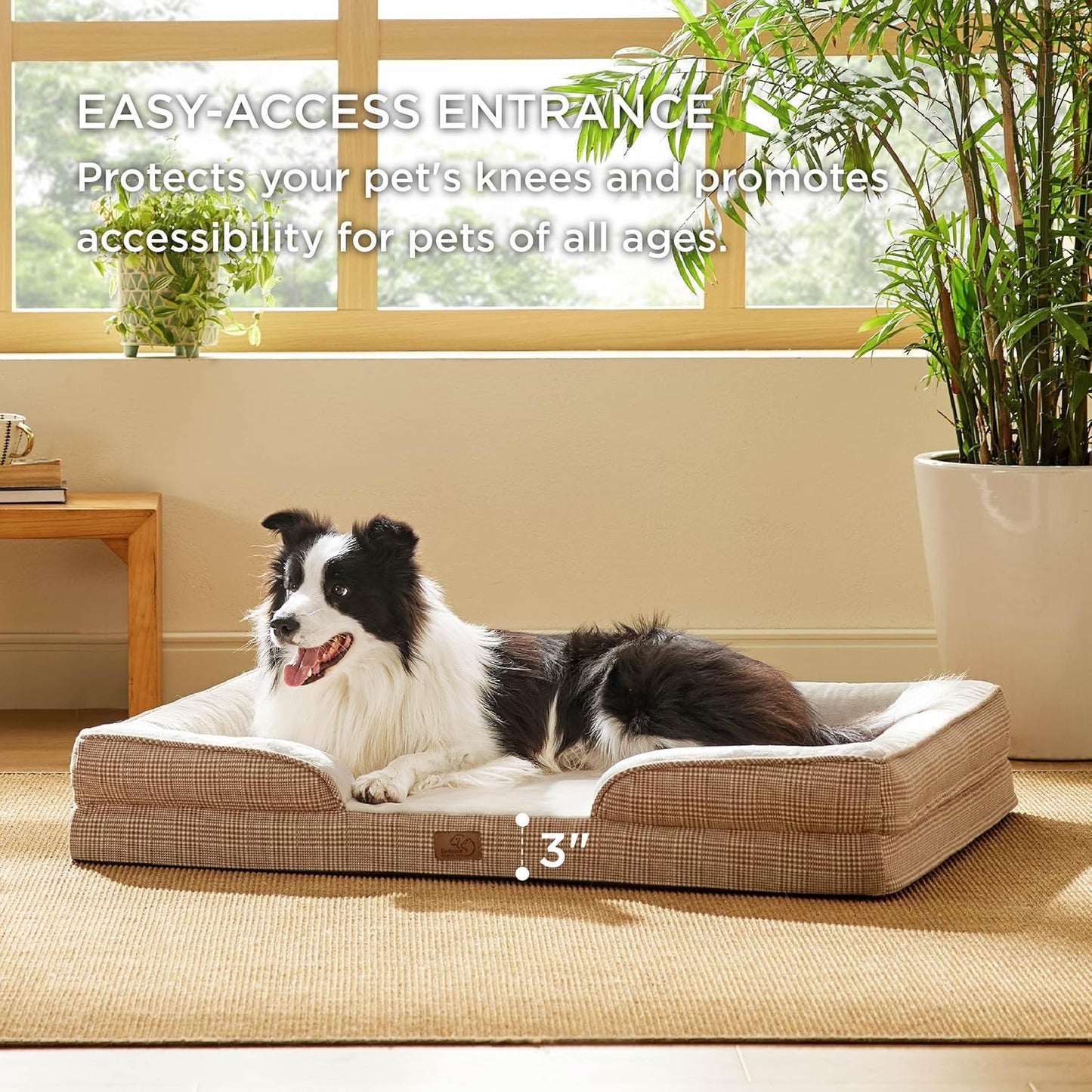 Bedsure Orthopedic Dog Beds Large Sized Dog - Washable Large Dog Cat Bed Waterproof, Comfort Dogs Couch Sofa with Washable Removable Cover, Pet Bed with Nonskid Bottom, Plaid-Brown, 35" - Pet Explorer