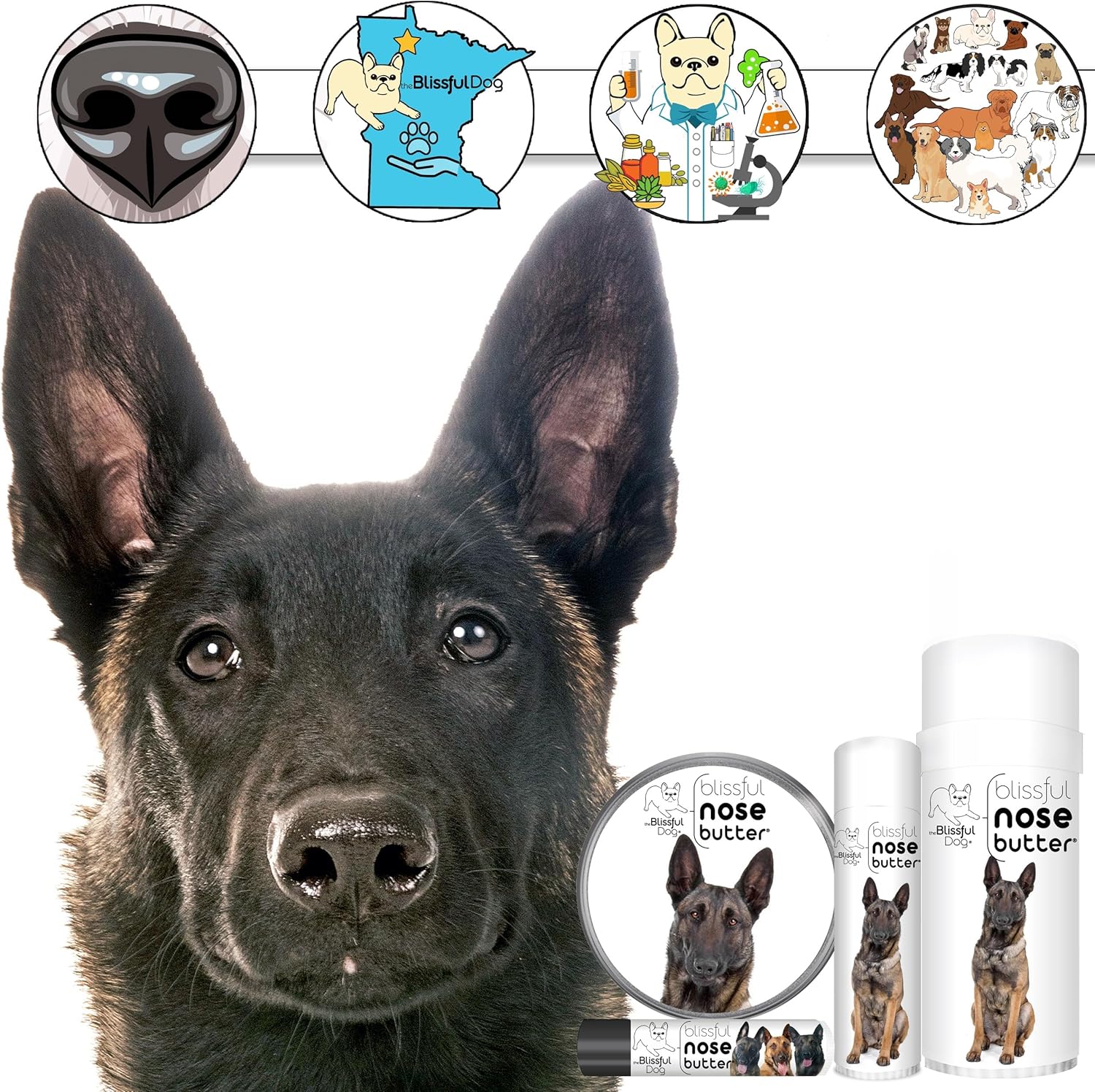 The Blissful Dog Belgian Malinois Nose Butter for Dry, Cracked Skin, Lick-Safe Dog Nose Balm with Moisturizing Shea Butter, Almond, Olive, and Essential Oils, Pet Supplies, Uncented, 1 oz. - Pet Explorer