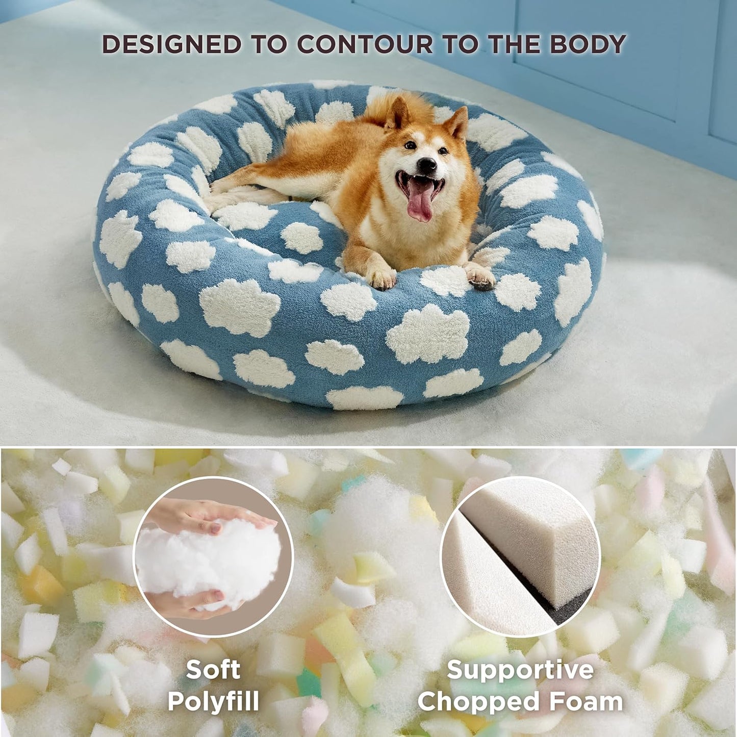 LE SURE Donut Dog Beds Large Sized Dog - Round Pet Beds for Calming Puppy with Washable Cover, Orthopedic Modern Beds with Jacquard Shaggy Plush & Anti Slip Bottom, 36 Inch，Blue - Pet Explorer