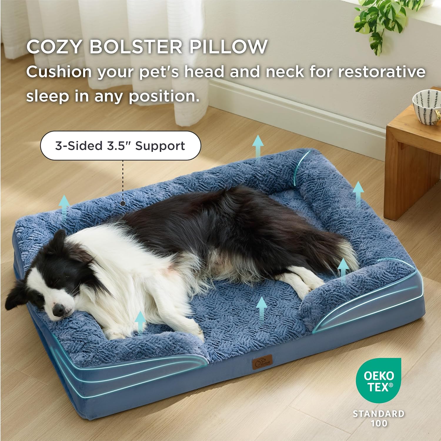 Bedsure Orthopedic Dog Beds Large Sized Dog - Washable Large Dog Cat Bed Waterproof, Comfort Dogs Couch Sofa with Washable Removable Cover, Pet Bed with Nonskid Bottom, Plush-Blue, 35" - Pet Explorer