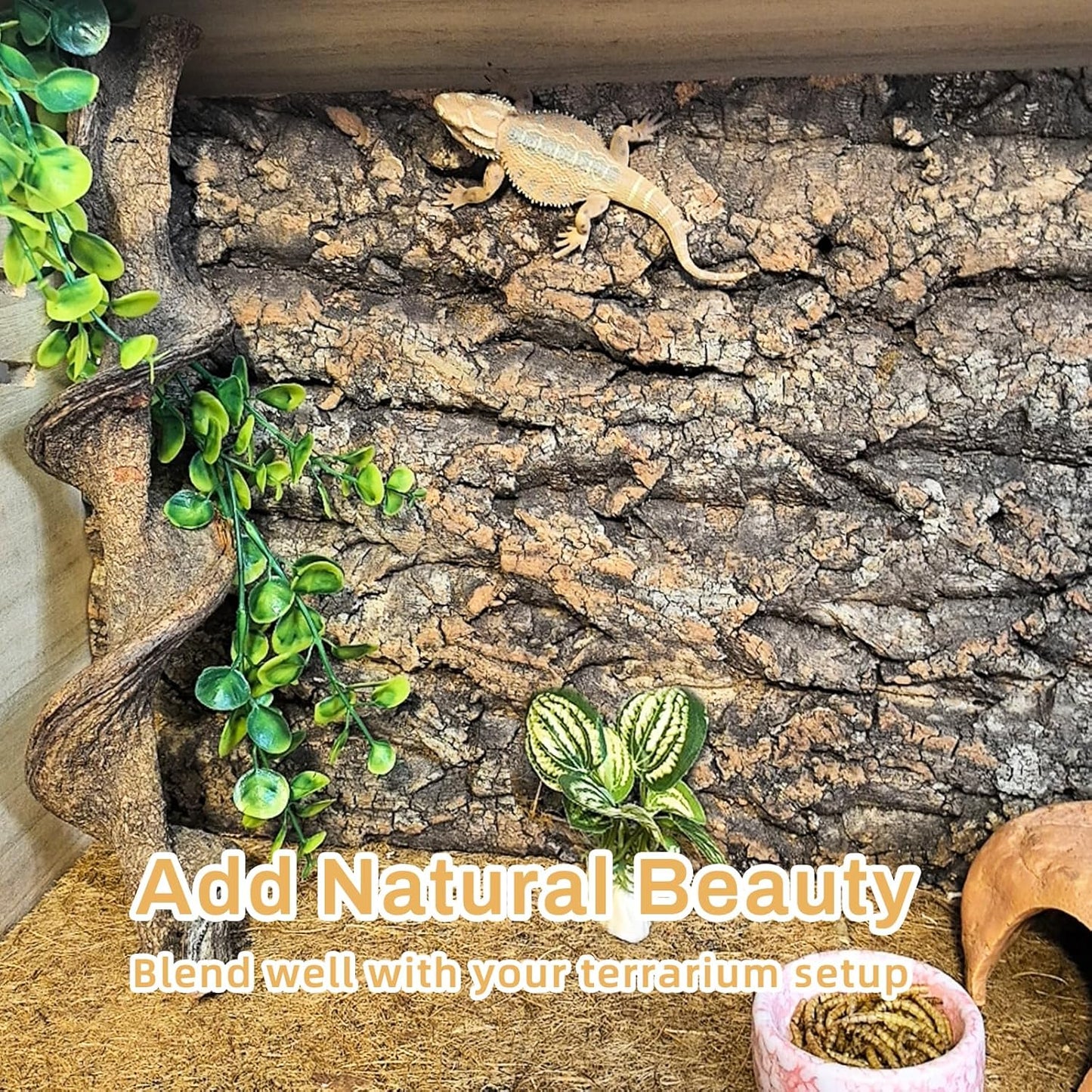 Tfwadmx Terrarium Cork Bark Background, 11.8"x15.75" Thickened Reptile Tank Tree Backdrop Wall Decor Habitat Climbing Mat Decoration for Lizard, Turtle, Gecko, Bearded Dragon, Frog, Chameleon - Pet Explorer