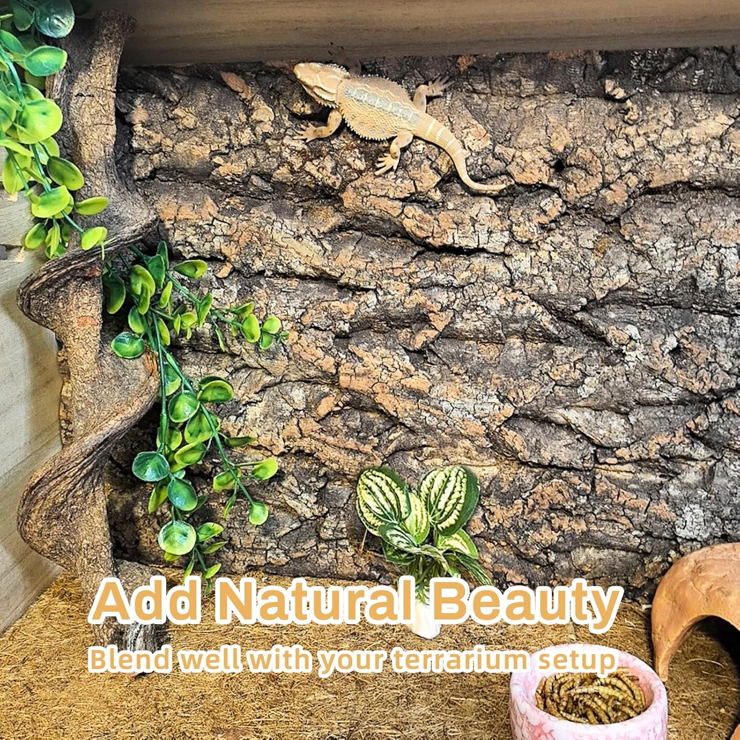 Tfwadmx Terrarium Cork Bark Background, 11.8"x15.75" Thickened Reptile Tank Tree Backdrop Wall Decor Habitat Climbing Mat Decoration for Lizard, Turtle, Gecko, Bearded Dragon, Frog, Chameleon - Pet Explorer