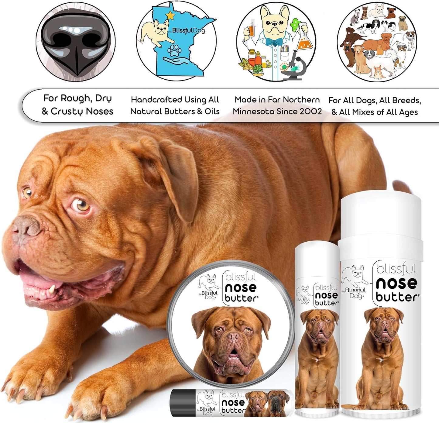 The Blissful Dog Dogue De Bordeaux Unscented Nose Butter - Dog Nose Butter, 4 Ounce - Pet Explorer