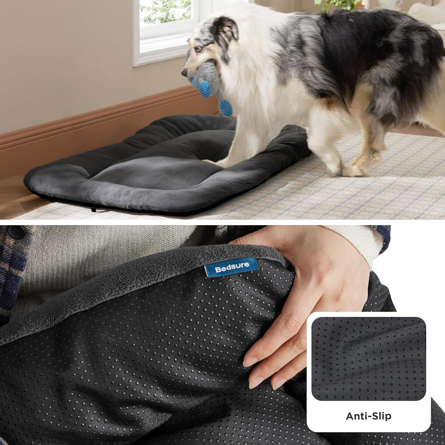 Bedsure Washable Dog Crate Pad for Extra Large Dogs, Anti-Slip Puppy Kennel Dog Bed for Crate - Ultra Soft Fleece Flat Thin Pet Mat (Not Chew Proof), Grey XL 41"x27" - Pet Explorer
