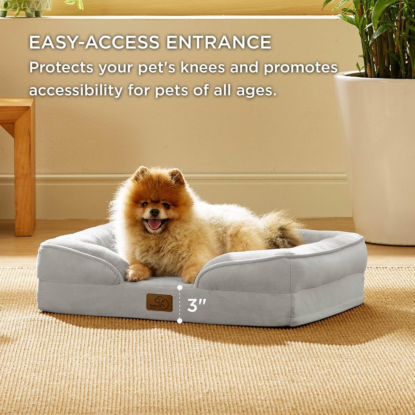 Bedsure Orthopedic Dog Beds for Small Dogs - Washable Small Dog Cat Bed Waterproof, Comfort Pet Couch Sofa with Washable Removable Cover, Pets Bed with Nonskid Bottom, Light Grey, 24" - Pet Explorer