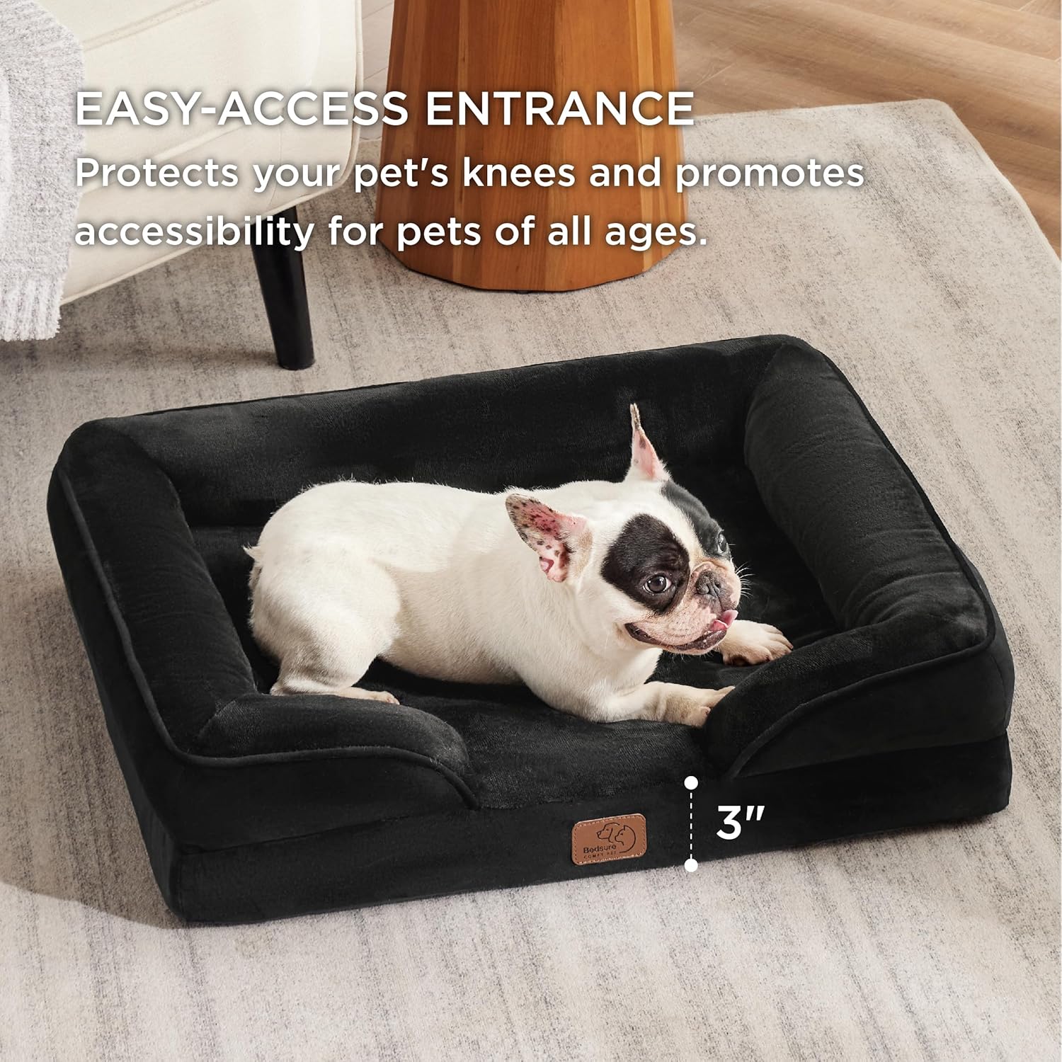 Bedsure Orthopedic Dog Bed Medium Size Dogs - Washable Medium Dog Cat Bed Waterproof, Comfort Pet Couch Sofa with Washable Removable Cover, Pets Bed with Nonskid Bottom, Black, 28" - Pet Explorer