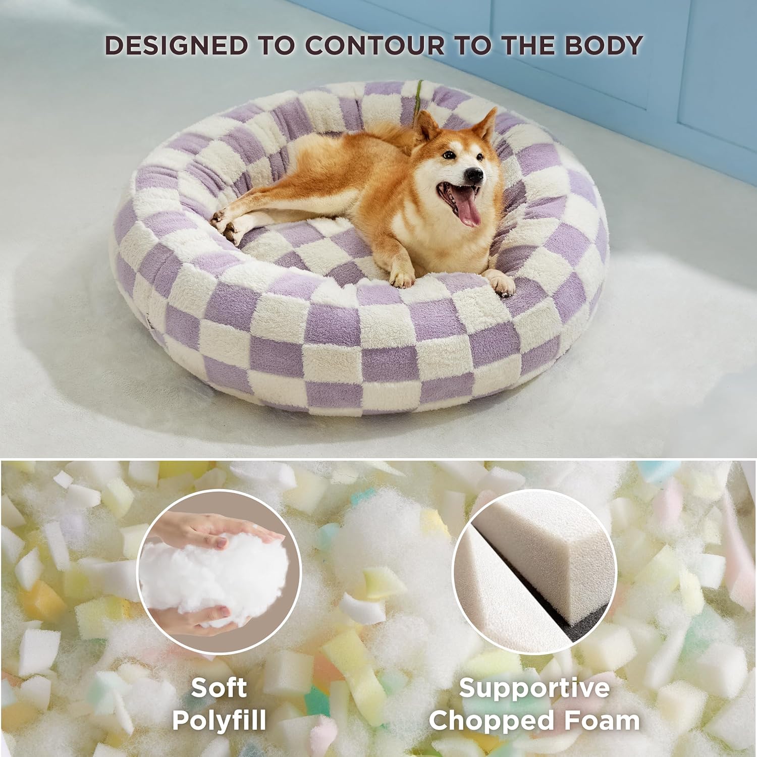LE SURE Donut Large Dog Bed - Round Cat Beds for Indoor Anti-Anxiety Calming Pet Beds, Washable Cute Modern Beds with Teddy Sherpa Plush & Anti Slip Bottom, 36 Inch, Purple - Pet Explorer