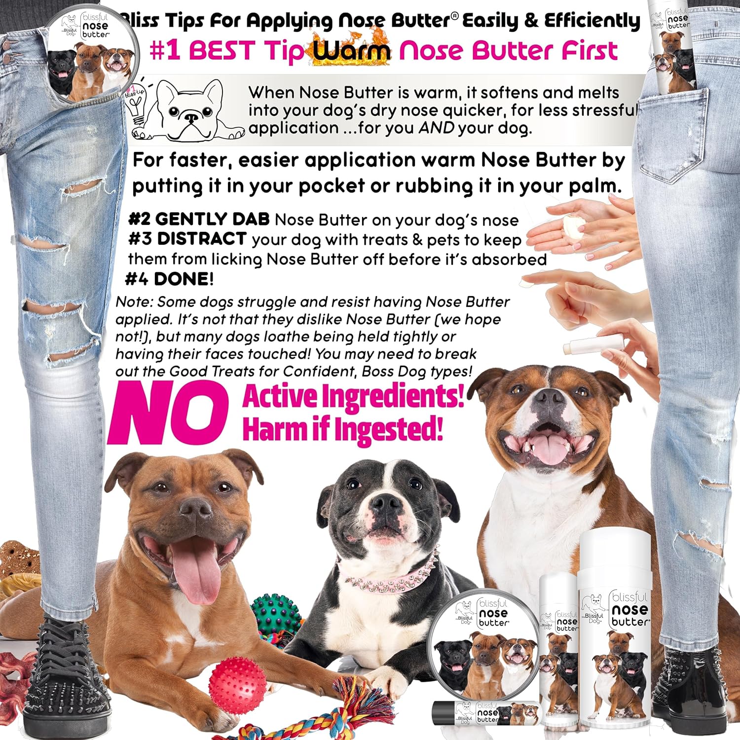 The Blissful Dog Staffordshire Pitbull Terrier Unscented Nose Butter - Dog Nose Butter, 0.50 Ounce - Pet Explorer