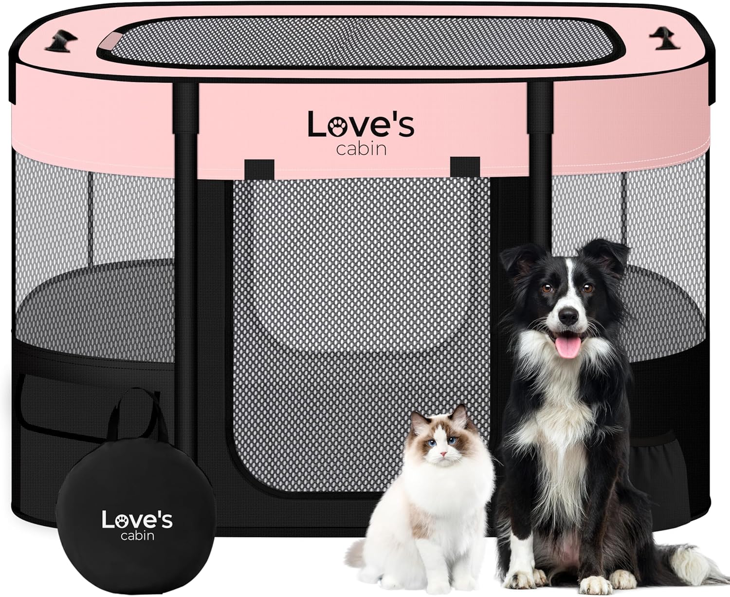 Love's cabin Pet Puppy Dog Playpen, Small Dog Tent Crates Cage Indoor/Outdoor, Portable Exercise Playpen for Cat, Foldable Pop Up Dog Kennel Playpen with Carring Case (S, Pink) - Pet Explorer