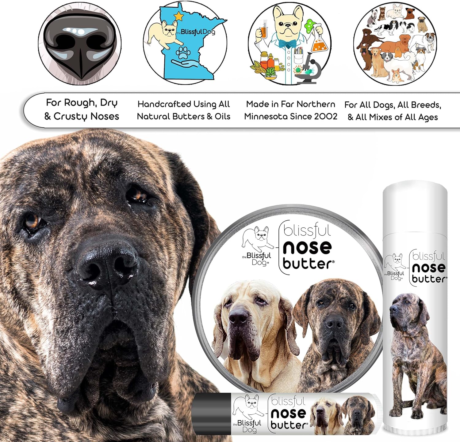 The Blissful Dog Fila Brasilerio Unscented Nose Butter - Dog Nose Butter, 4 Ounce - Pet Explorer