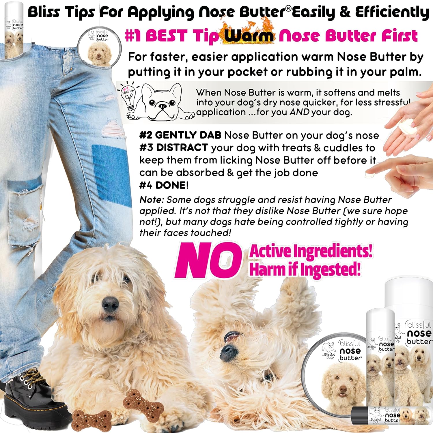 The Blissful Dog Golden Doodle Nose Butter for Dry, Cracked Skin, Lick-Safe Dog Nose Balm with Moisturizing Shea Butter, Almond, Olive, and Essential Oils, Pet Supplies, Uncented, 0.15 oz. - Pet Explorer