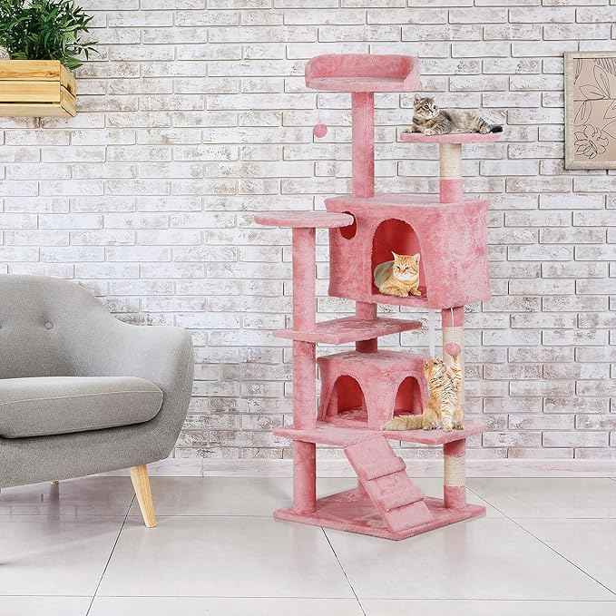 Nova Microdermabrasion 54 in Cat Tree Tower for Indoor Cats Multi-Level Cat Condo Cat Bed Furniture with Scratching Post Kittens Activity Center (Pink)