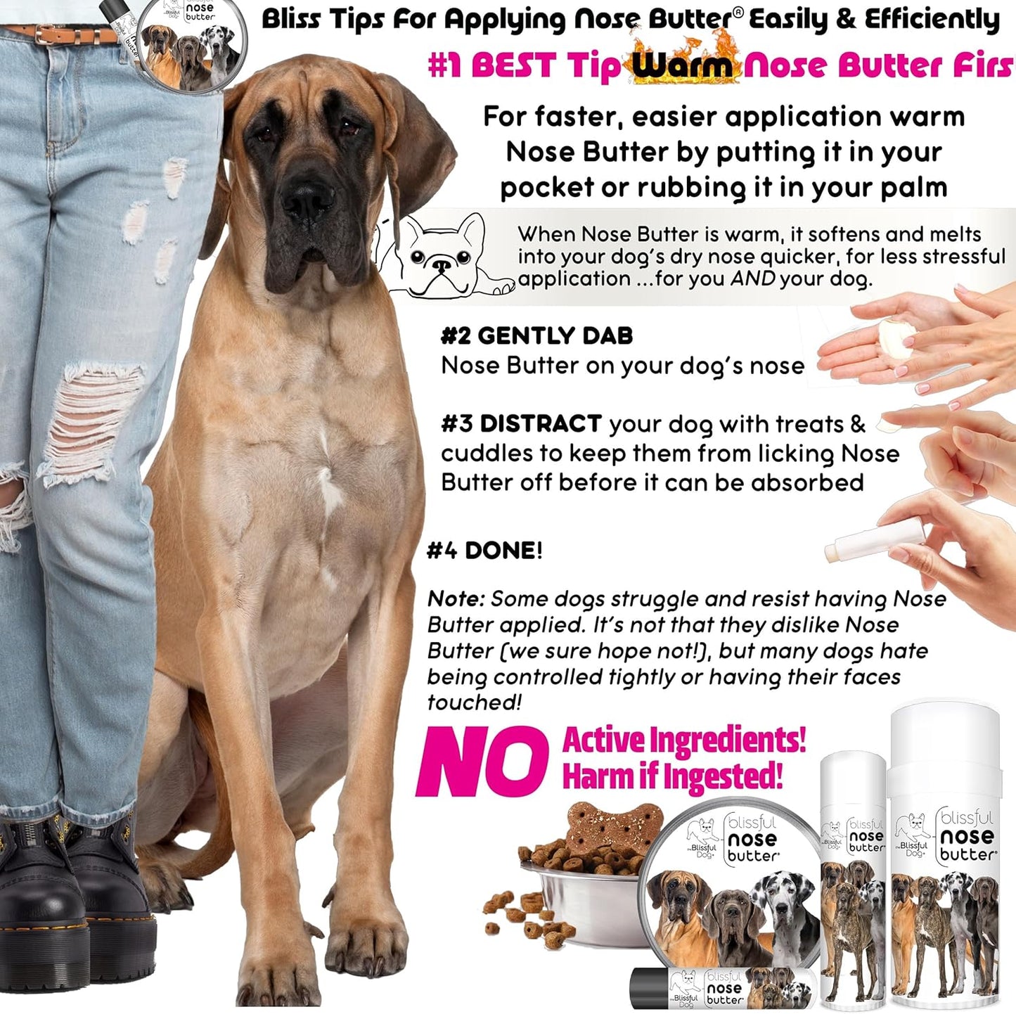 The Blissful Dog French Great Dane Nose Butter for Dry, Cracked Skin, Lick-Safe Dog Nose Balm with Moisturizing Shea Butter, Almond, Olive, and Essential Oils, Pet Supplies, Uncented, 0.50 oz. - Pet Explorer